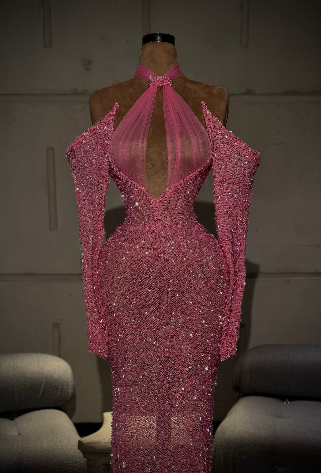 Estelle – Fuchsia Crystal Cutout Gown