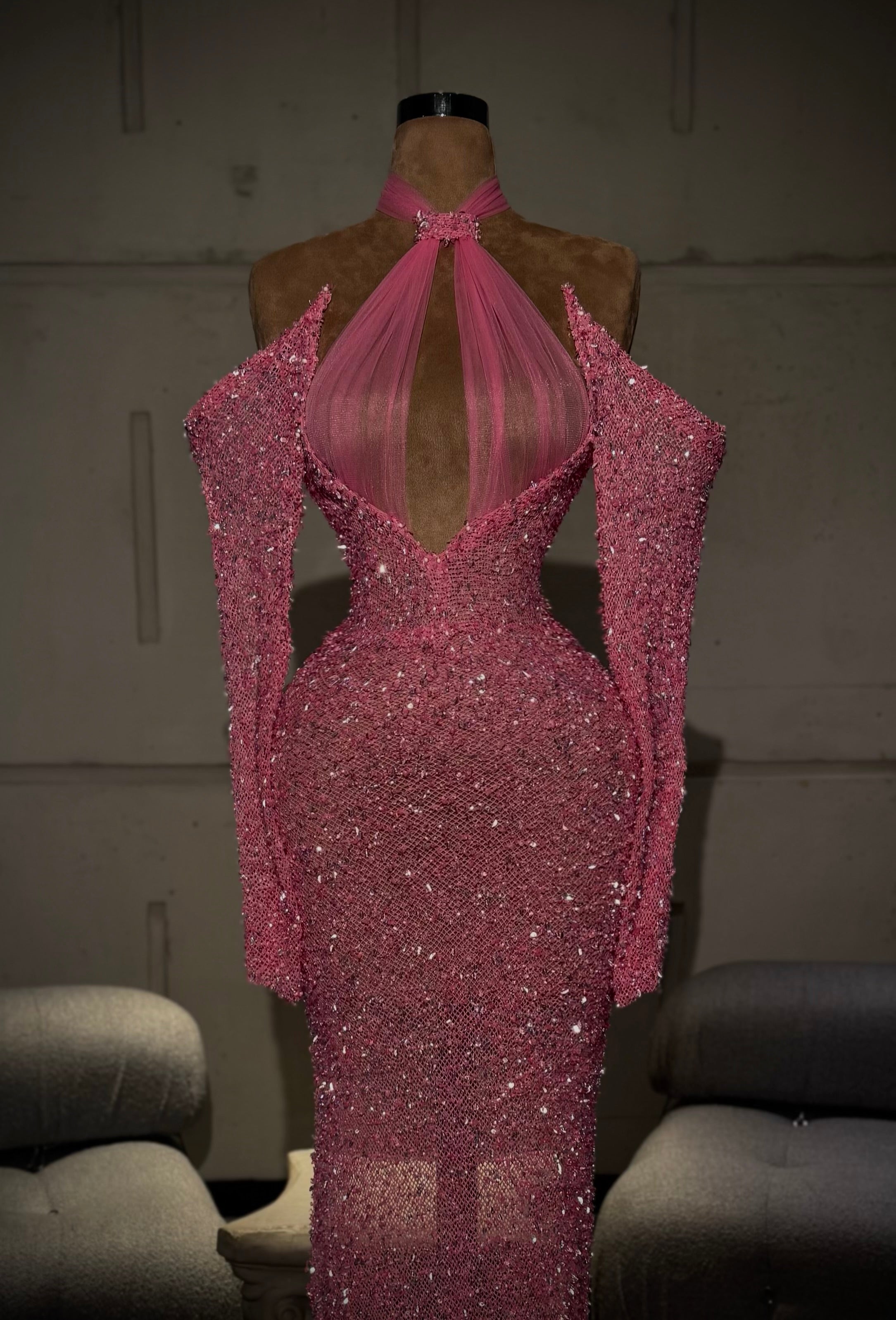 Estelle – Fuchsia Crystal Cutout Gown