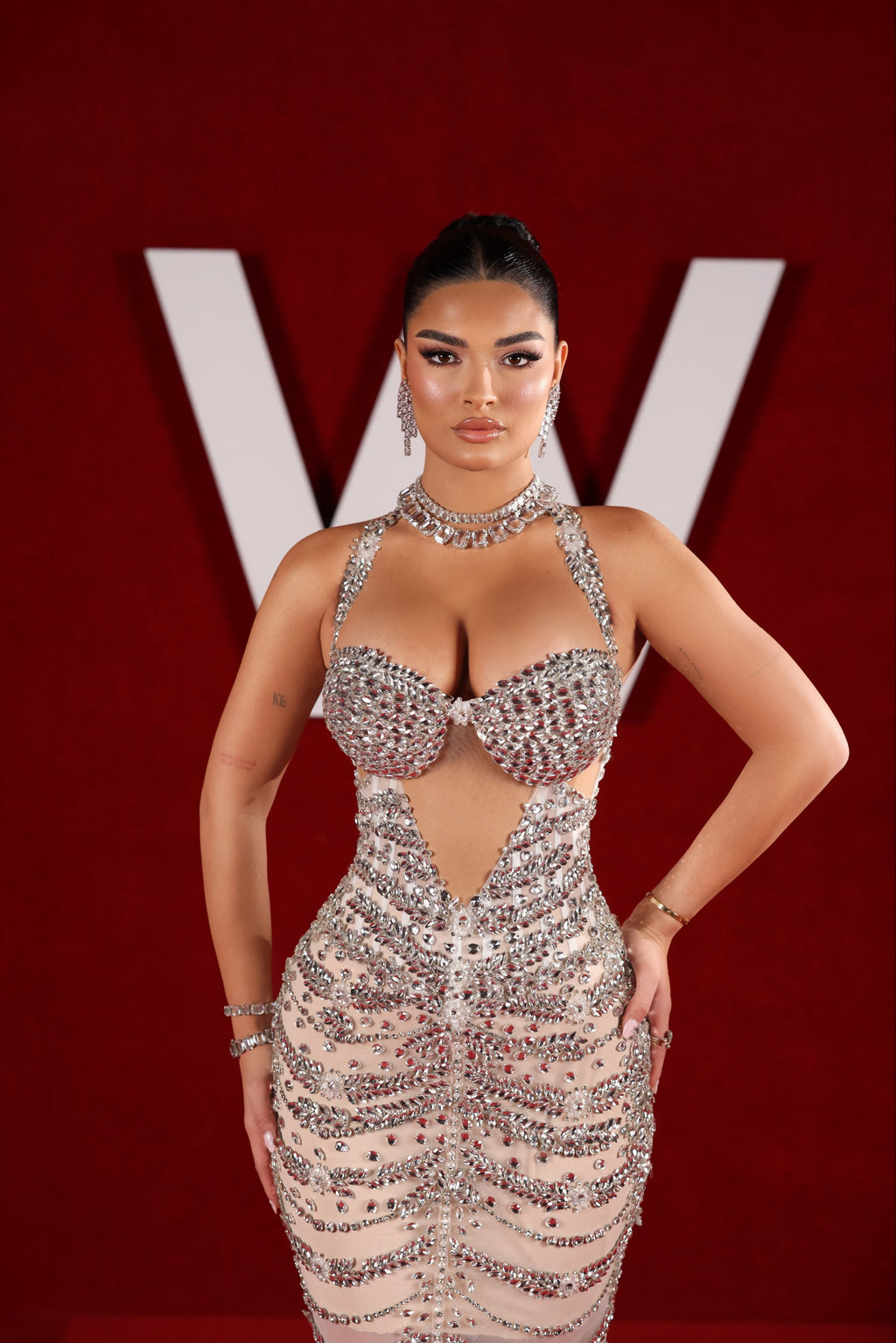 Bethany - Crystal Embellished Halter Cutout Mermaid Gown