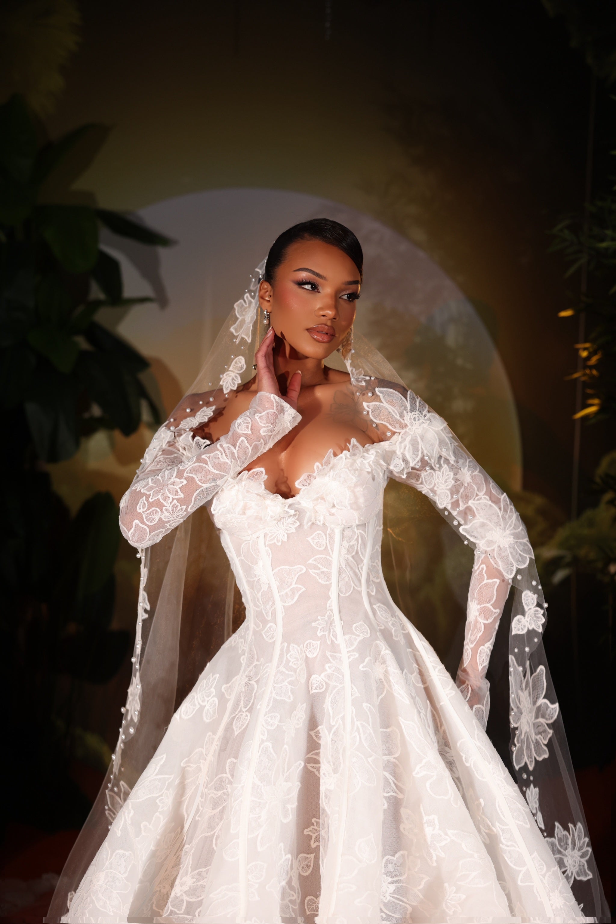 Ardessa- Off Shoulder Floral Lace Gown - S