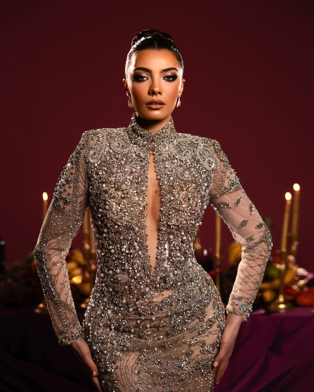 High Neck Embellished Gown