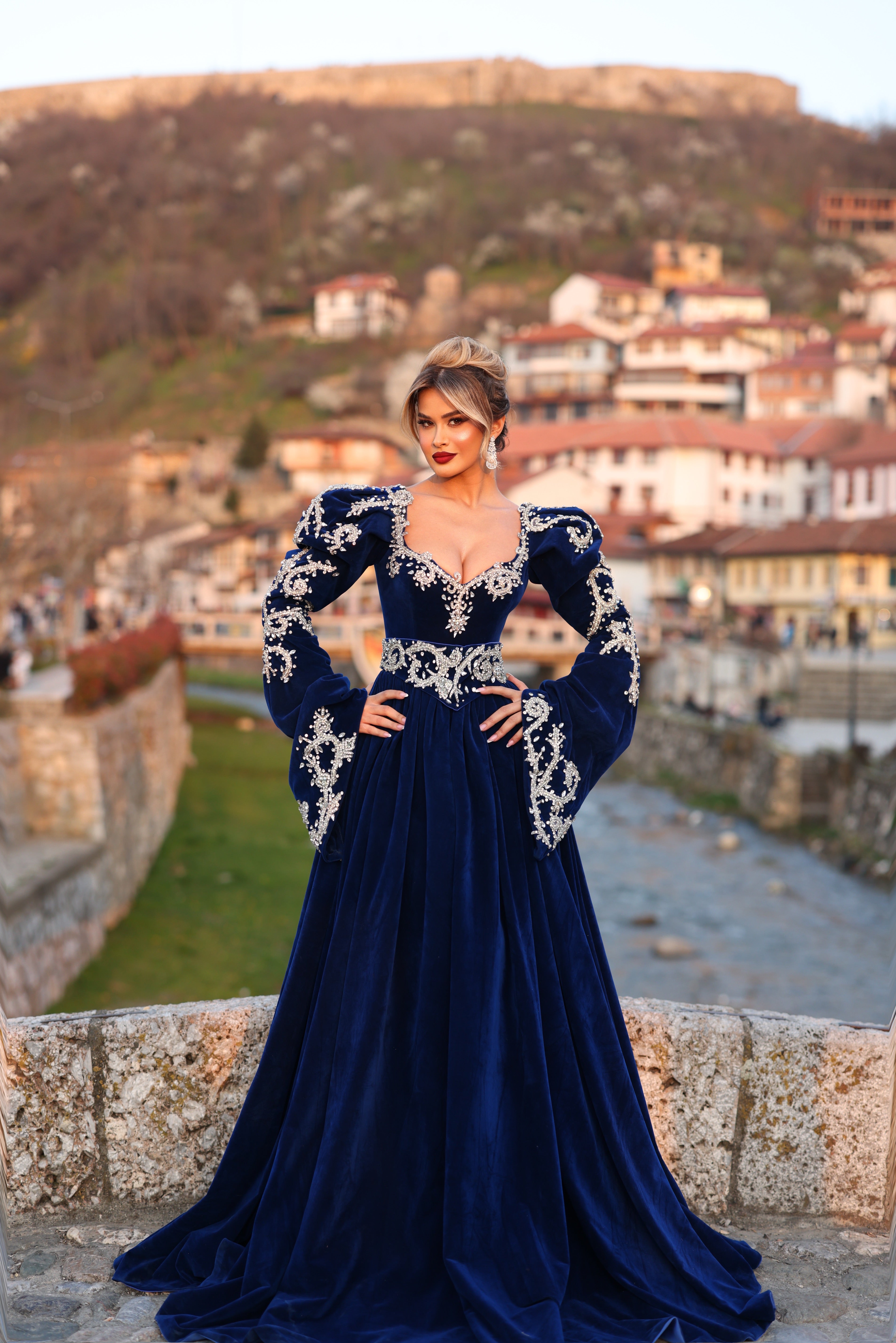 Tringa - Royal Blue Embroidered Gown