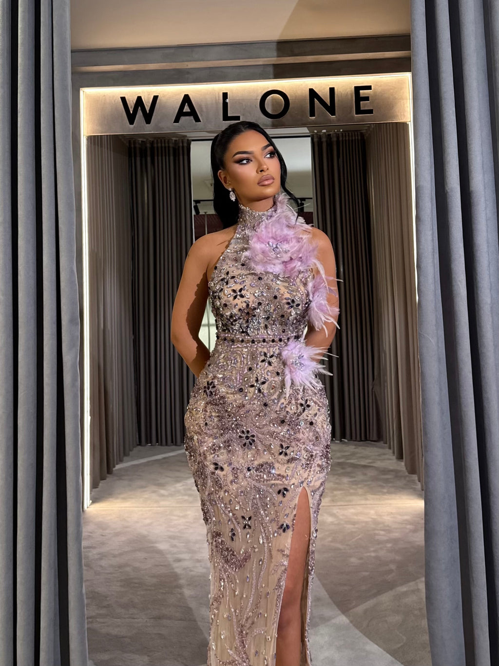 Halter Feathered Lavender Dress