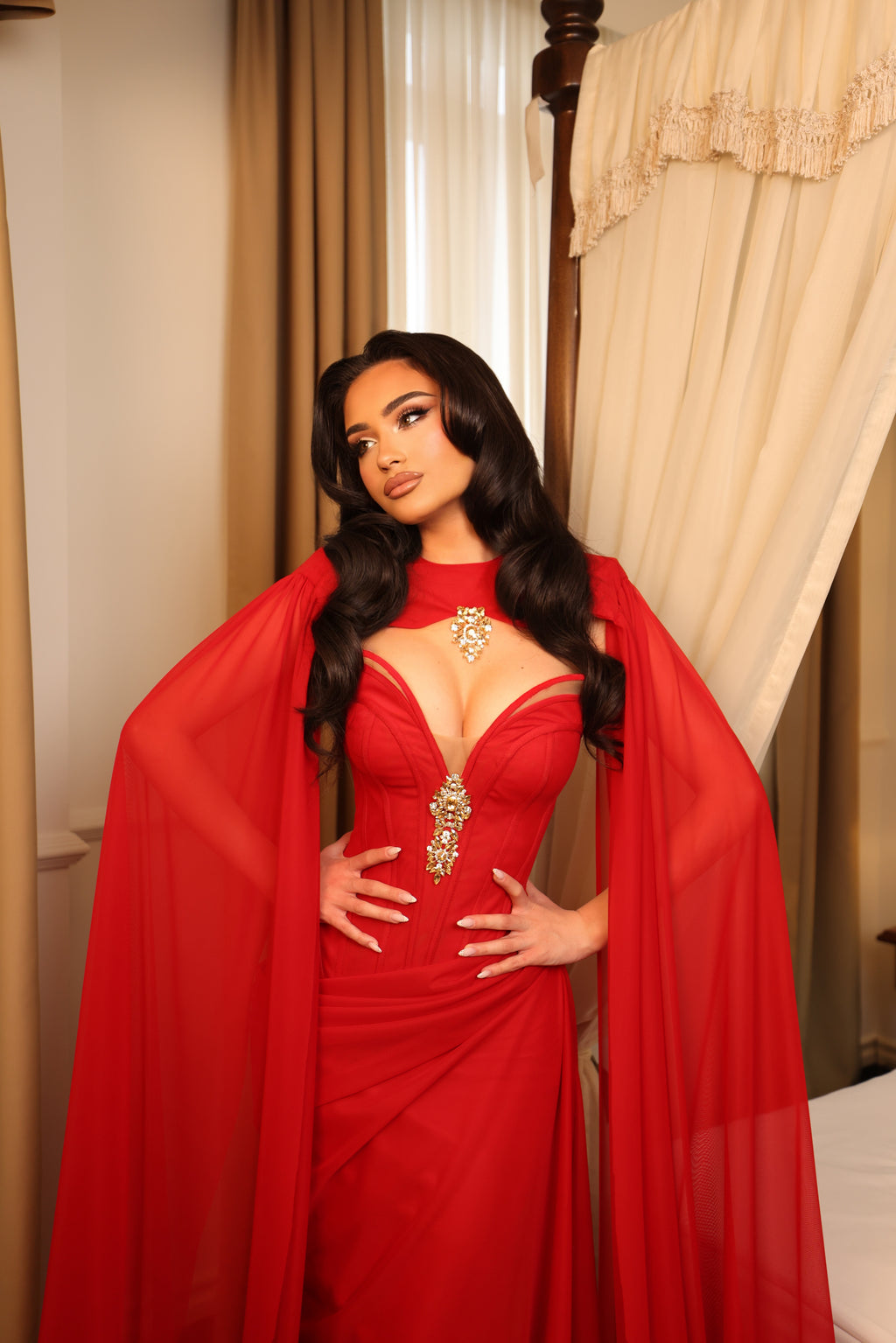 Malynda - Draped Corset Cape Gown