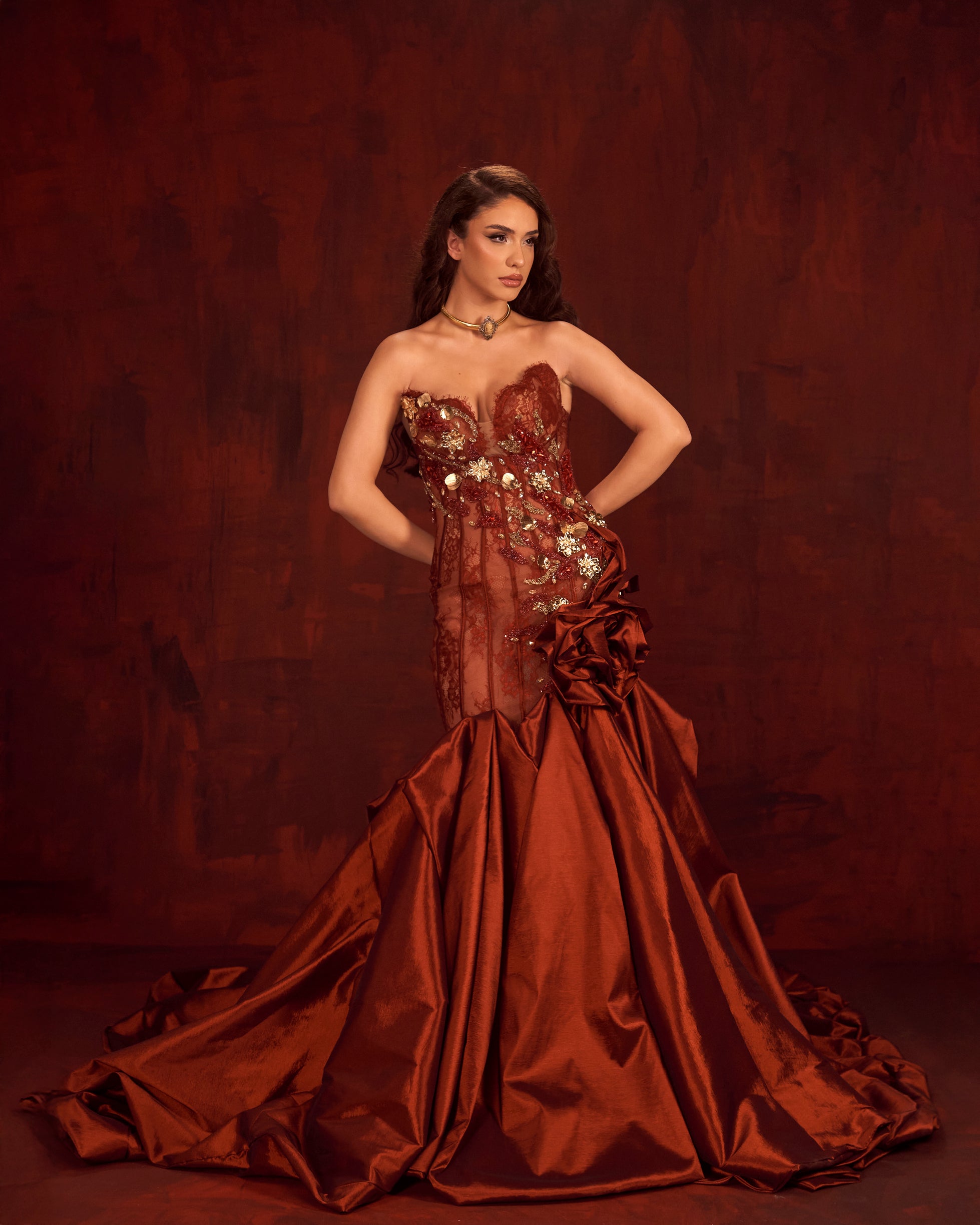 rose gowns & formal dresses Rose Printed Organza Portrait of a Rose Gown Andrea & Leo Couture A1035 14 / Printed Rose (MistyRose)