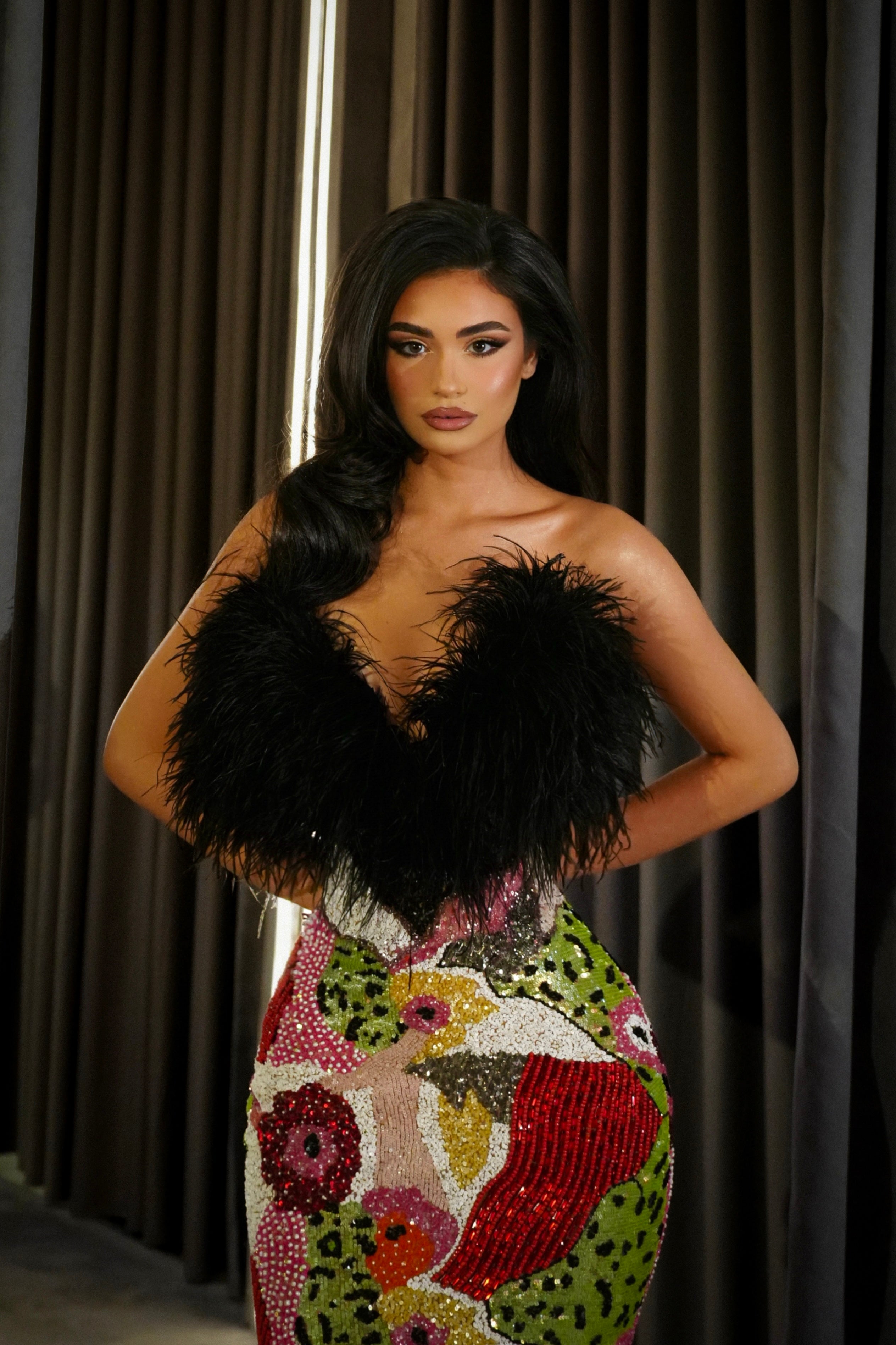 Carmen - Feathered Sequin Gown