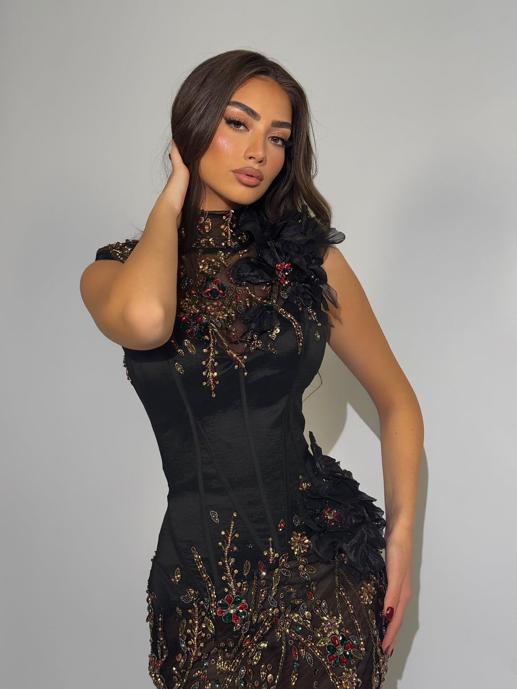 Asya - Embellished High Neck Sleeveless Dress