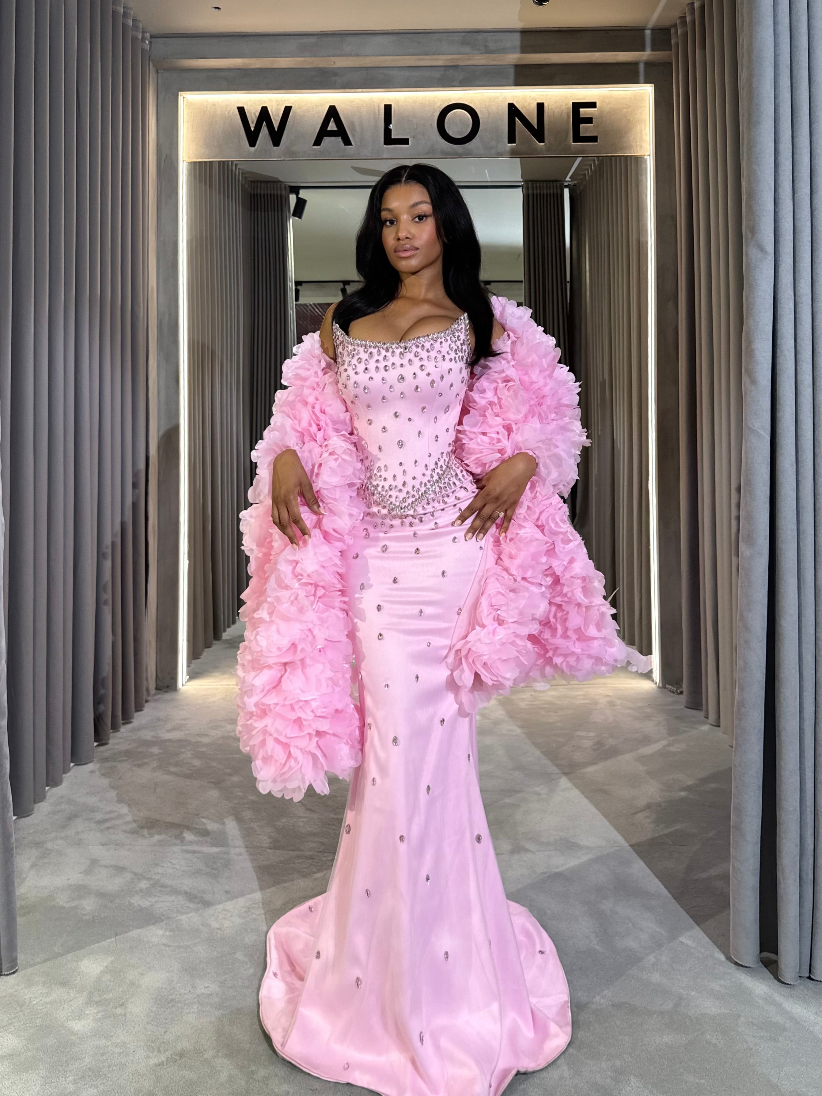 Fitted Pink Dress with Sparkling Crystal Accents S Fitted Pink Dress with Sparkling Crystal Accents S