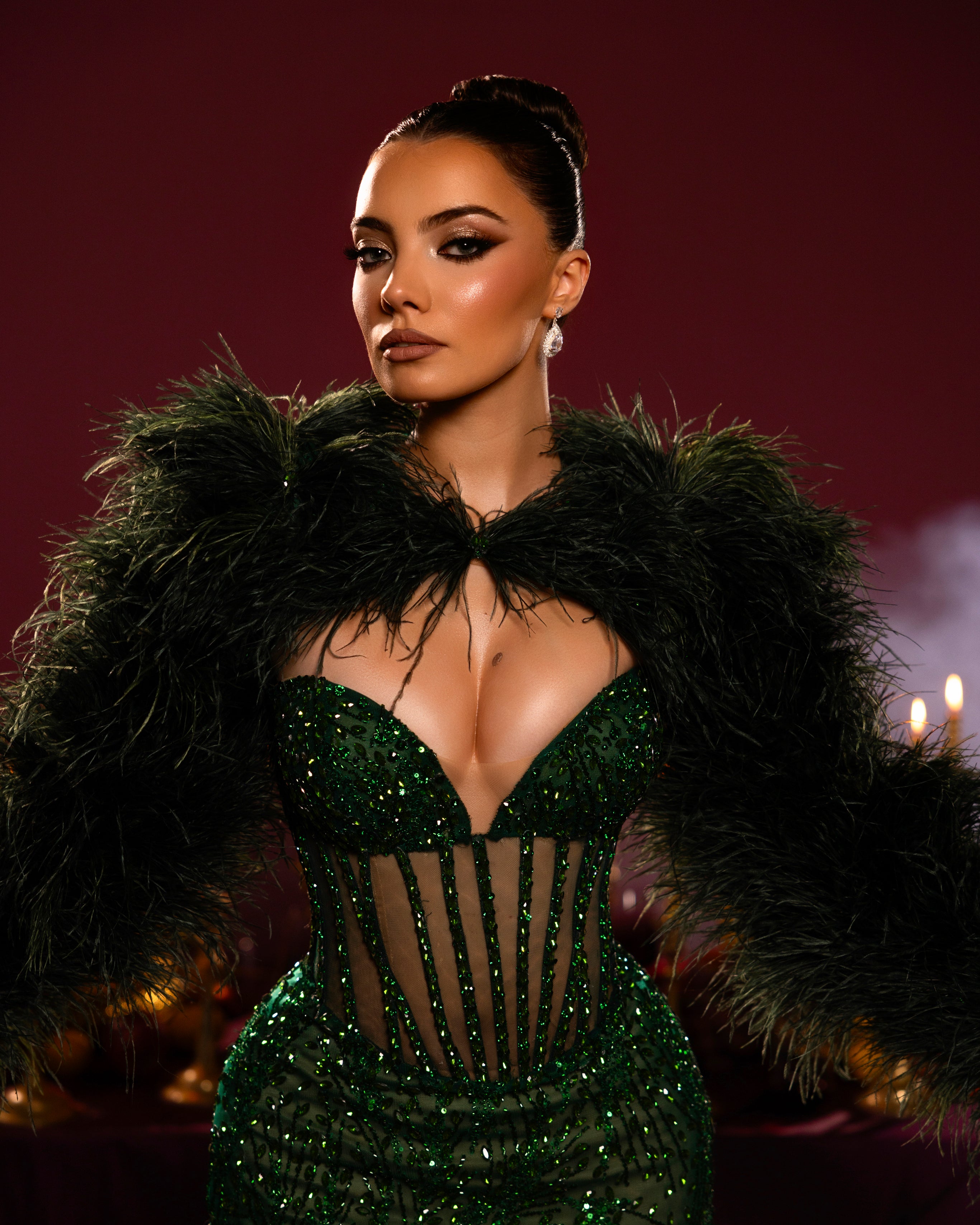 Emerald Feathered Gown Walone LLC Emerald Feathered Gown Walone LLC