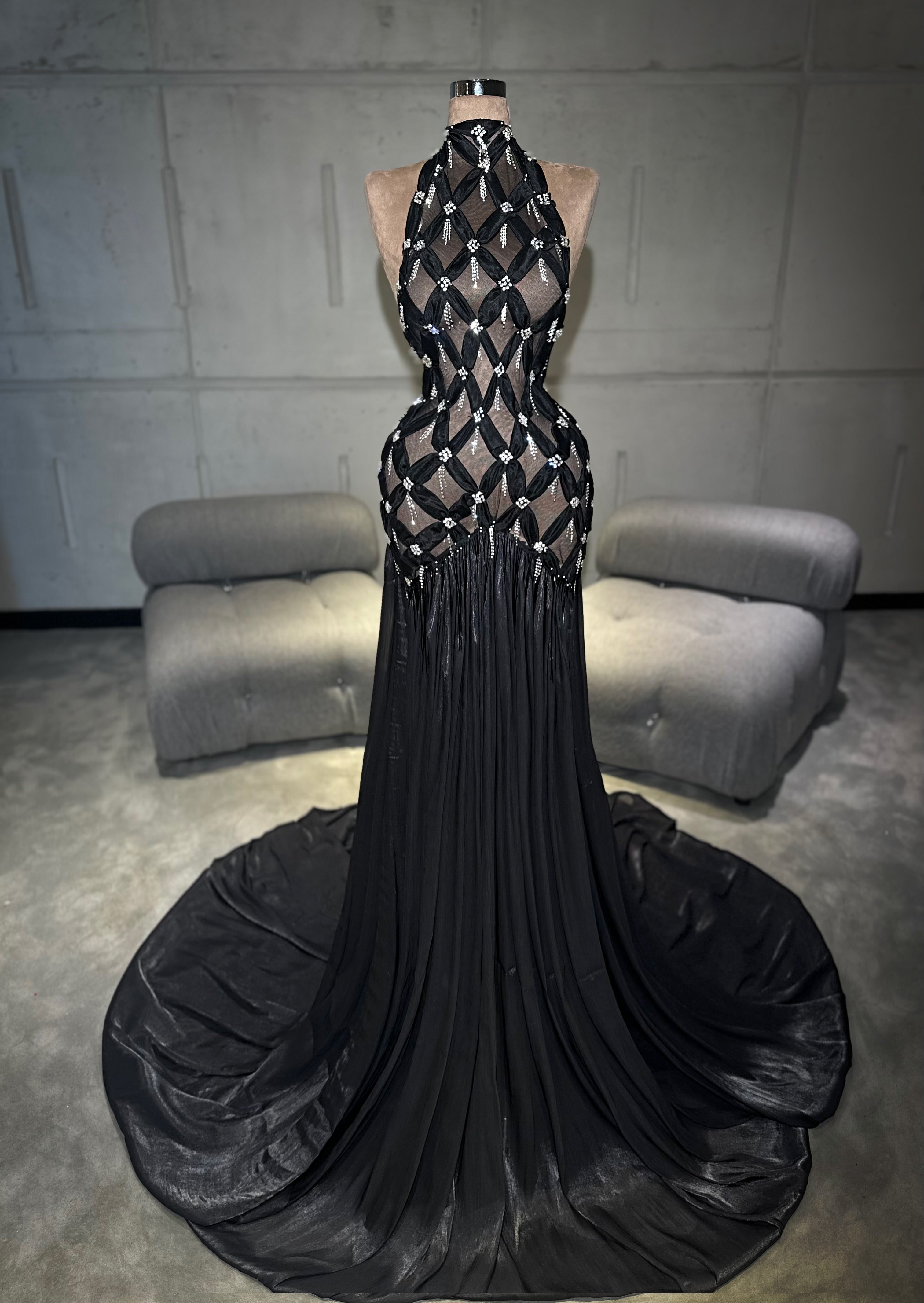 Nerina - Crystal Cage High-Neck Dres