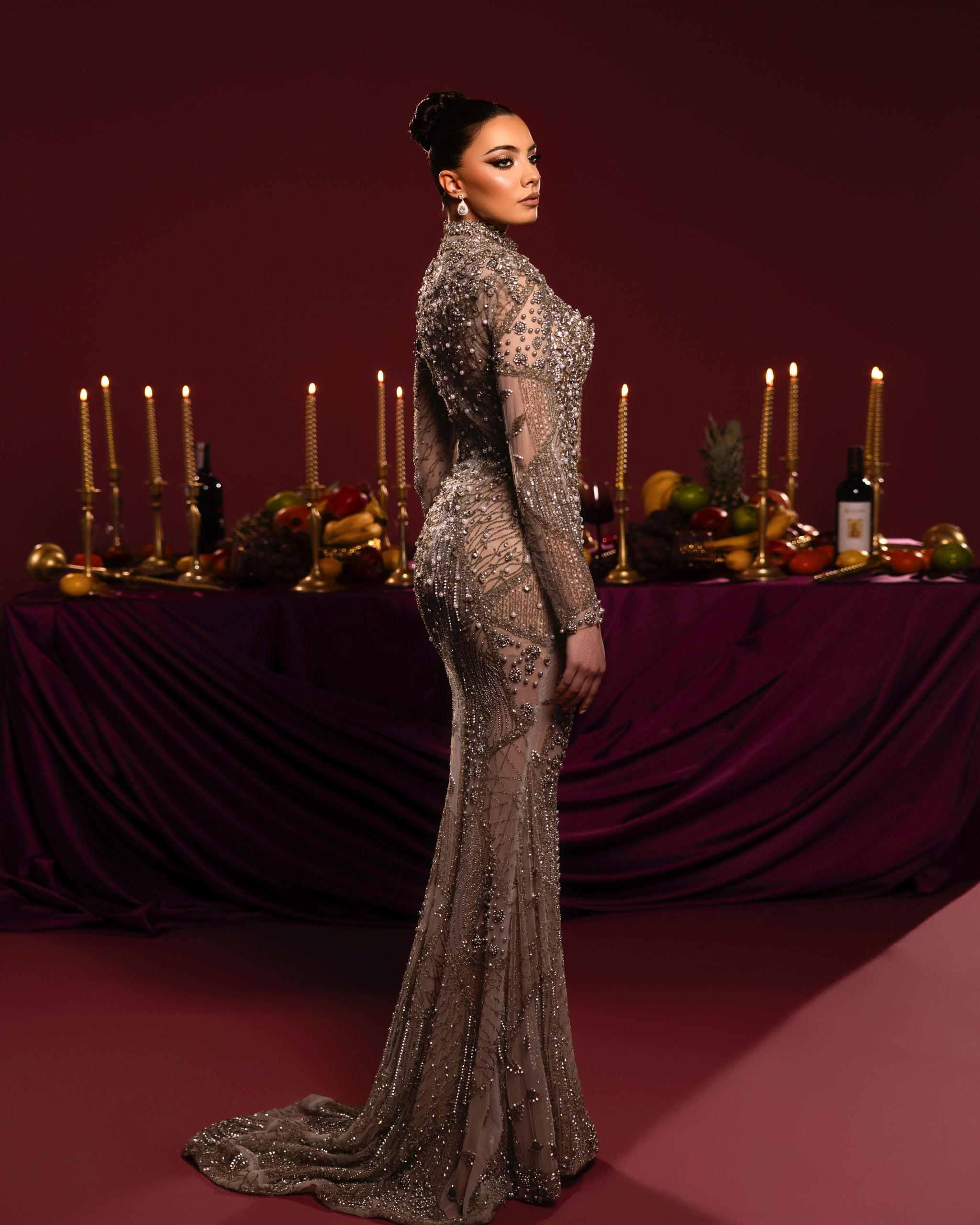 High Neck Embellished Gown