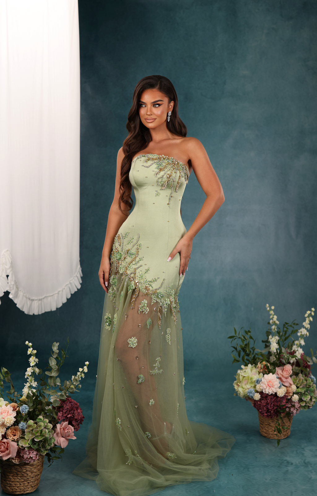 Roxandra - Floral Appliqué Tulle Gown