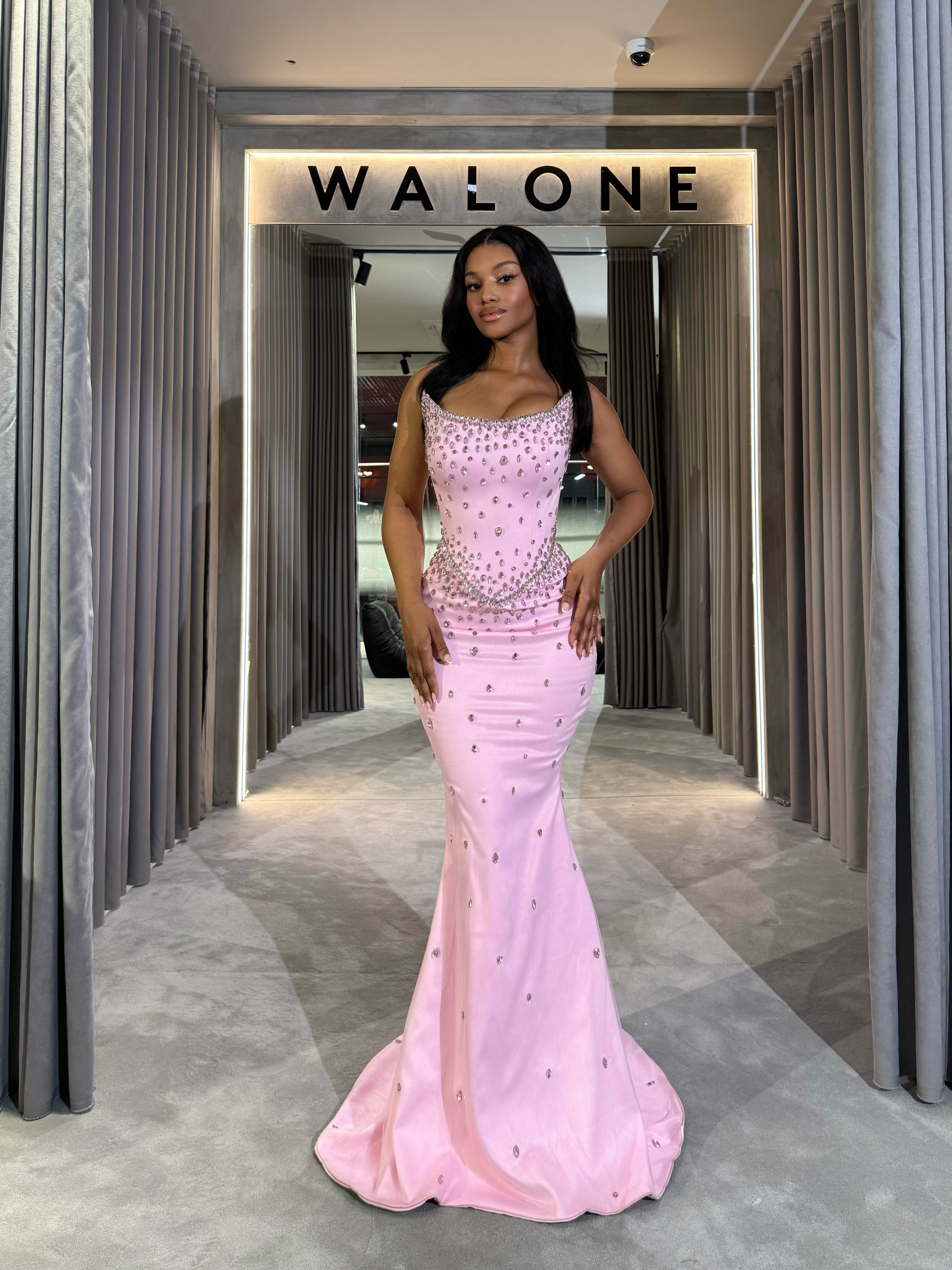 Fitted Pink Dress with Sparkling Crystal Accents S Fitted Pink Dress with Sparkling Crystal Accents S