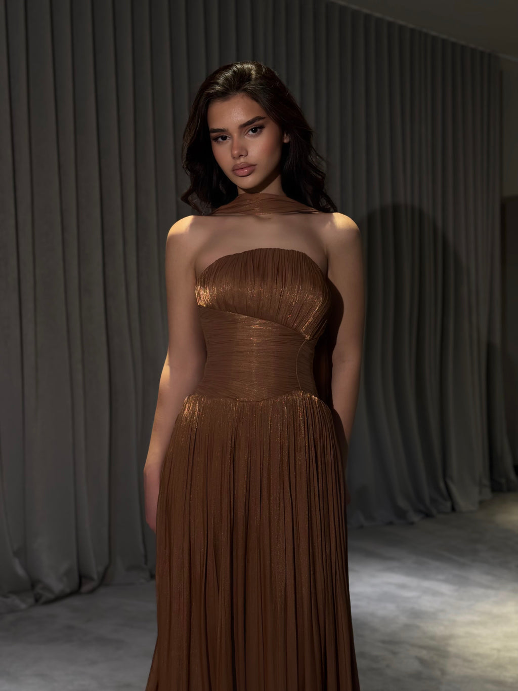 Althea - Strapless Gown with Neck Scarf Detail