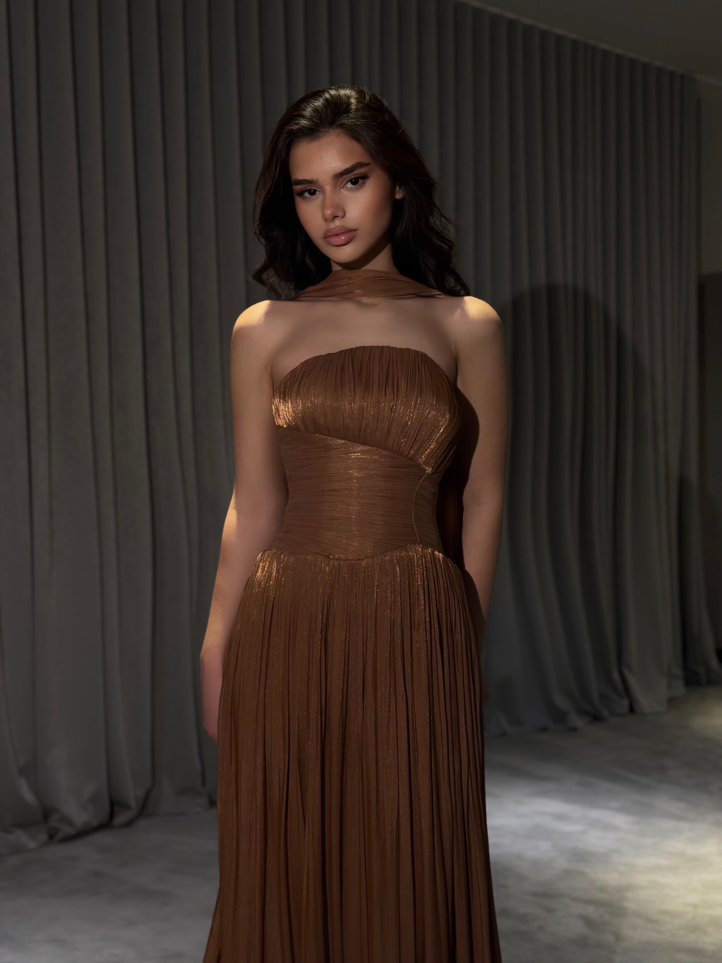 Althea - Strapless Gown with Neck Scarf Detail