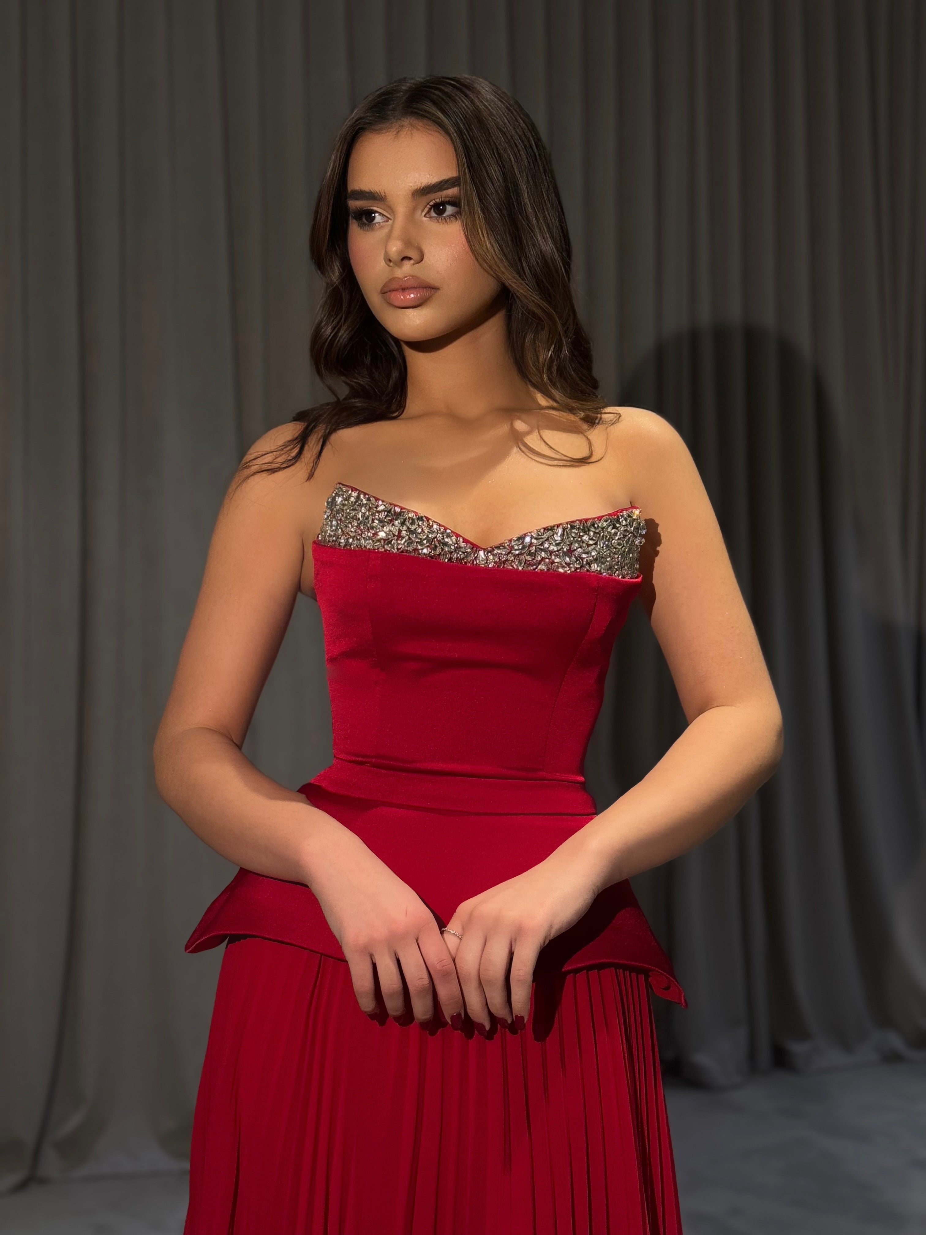 Kayla - Crystal Sweetheart Pleated Chiffon Gown