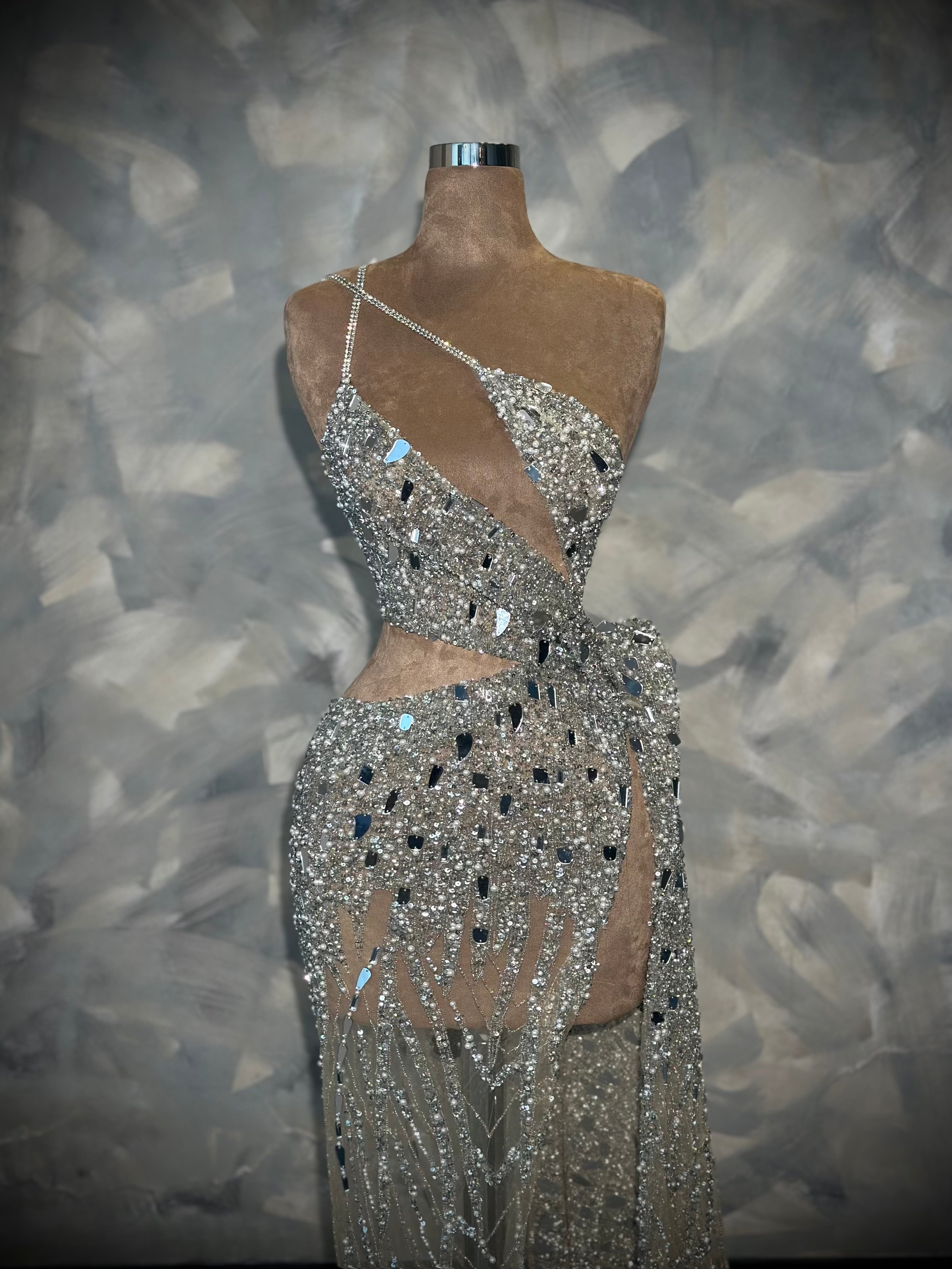 Ronya - Asymmetrical Crystal Gown