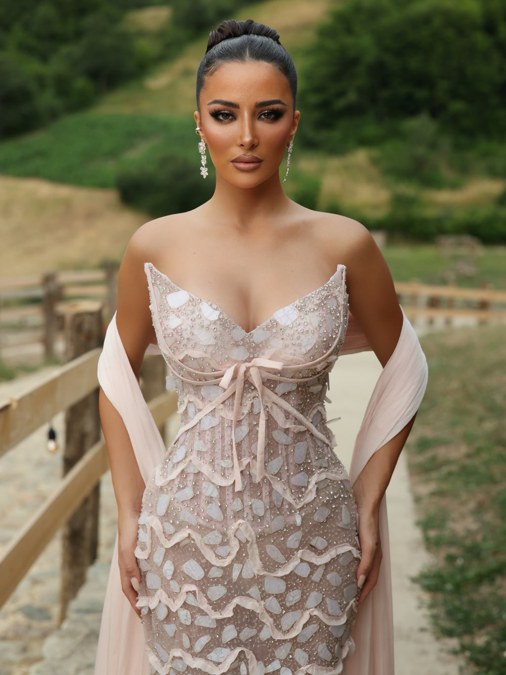 Amélise - Beaded corset shawl gown