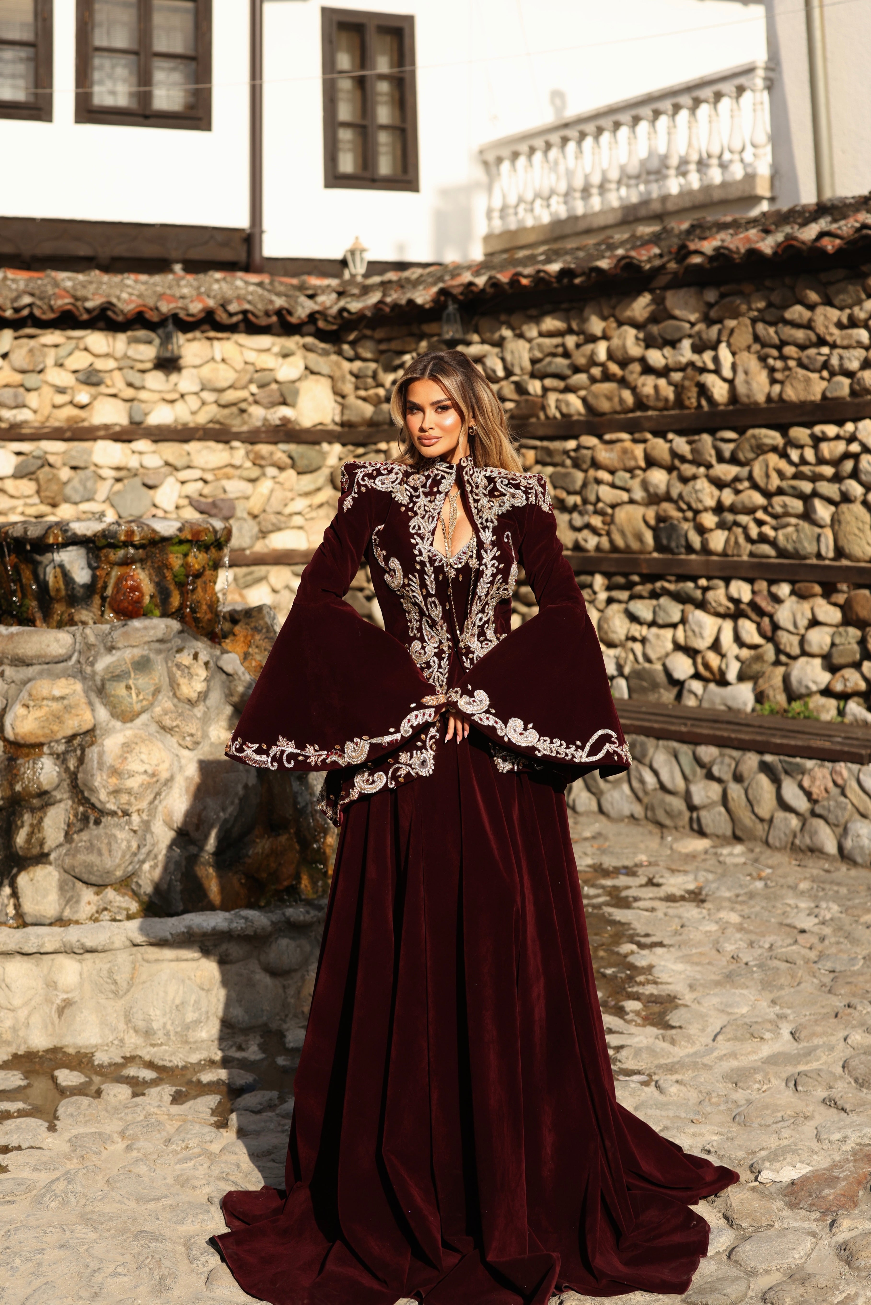 Rozafa - Velvet Embroidered Gown with Jacket