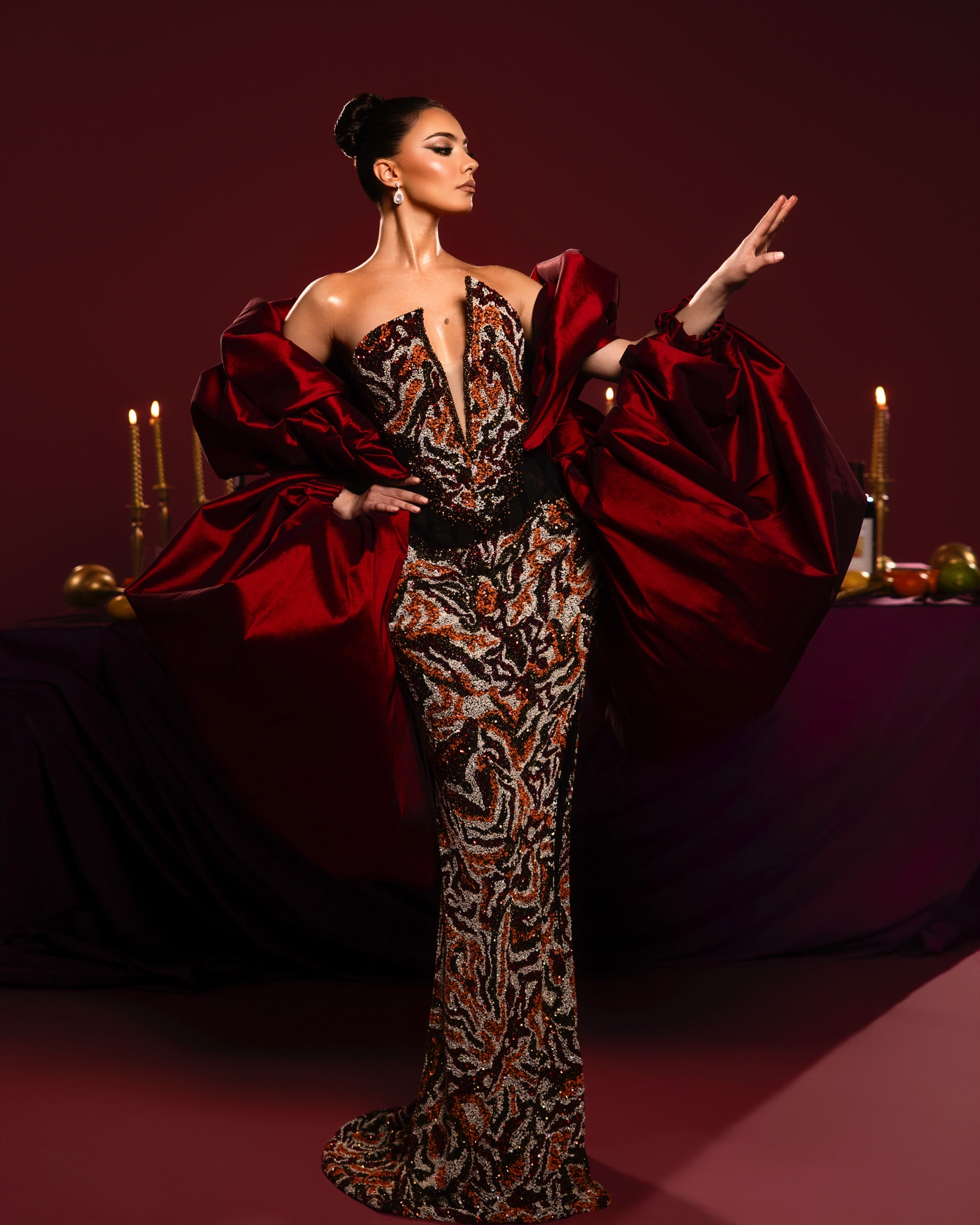 Strapless Gown with oversized cape