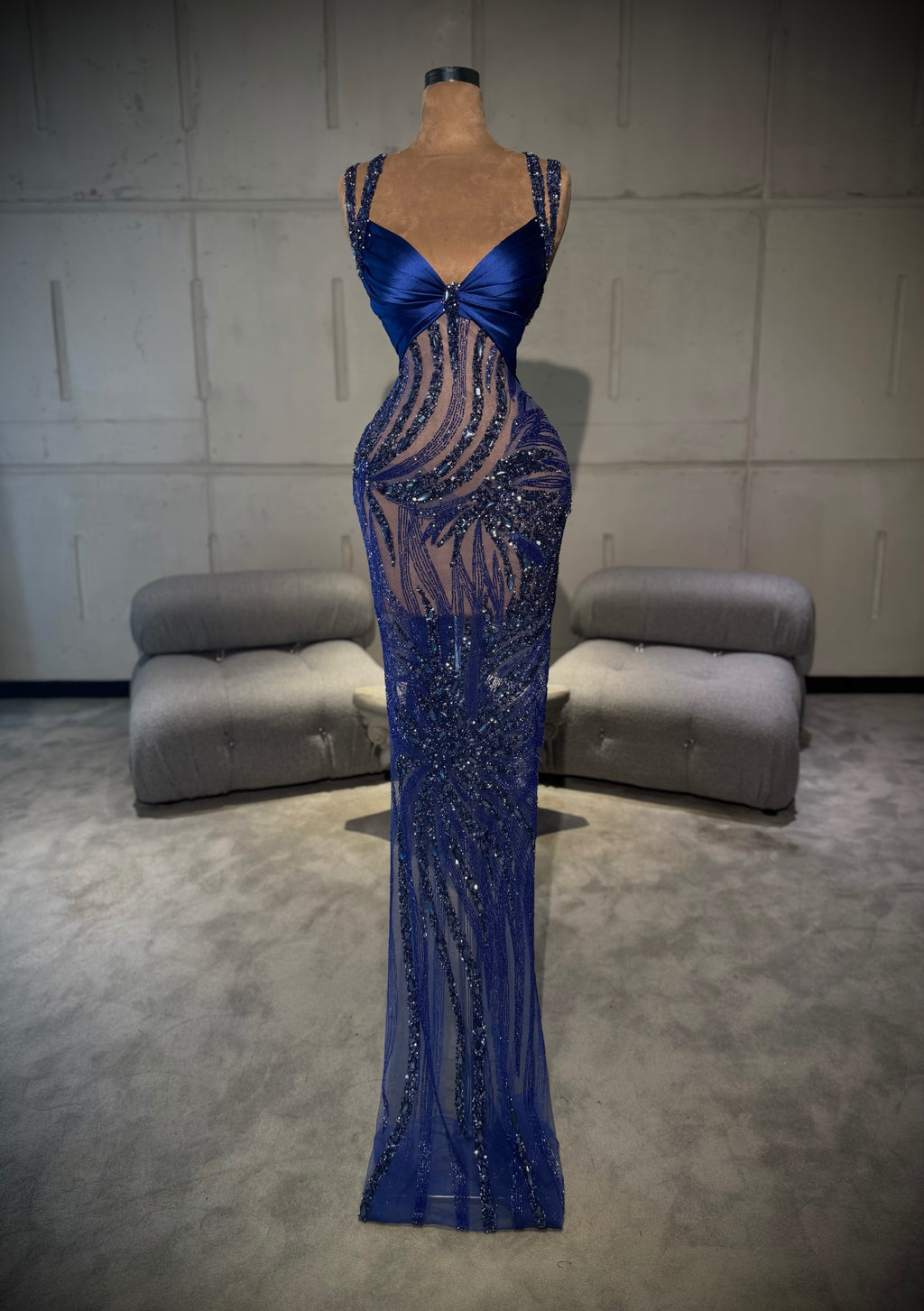 Renea - Royal Blue Beaded Gown