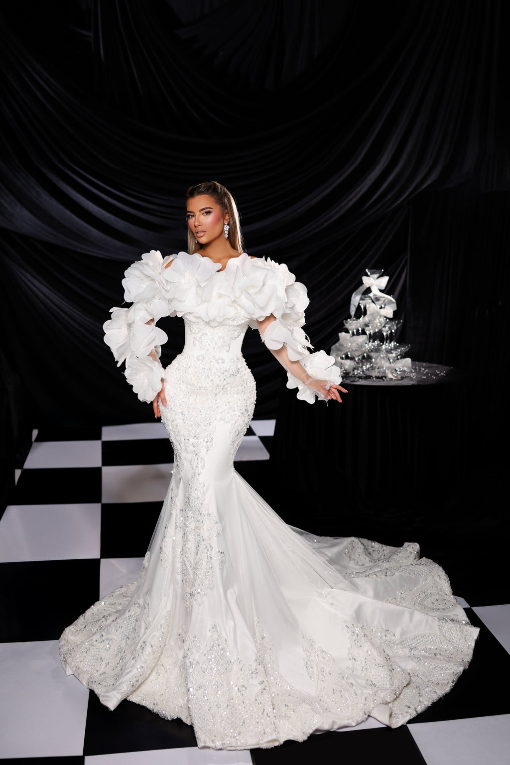 Floral Sleeve Mermaid Gown