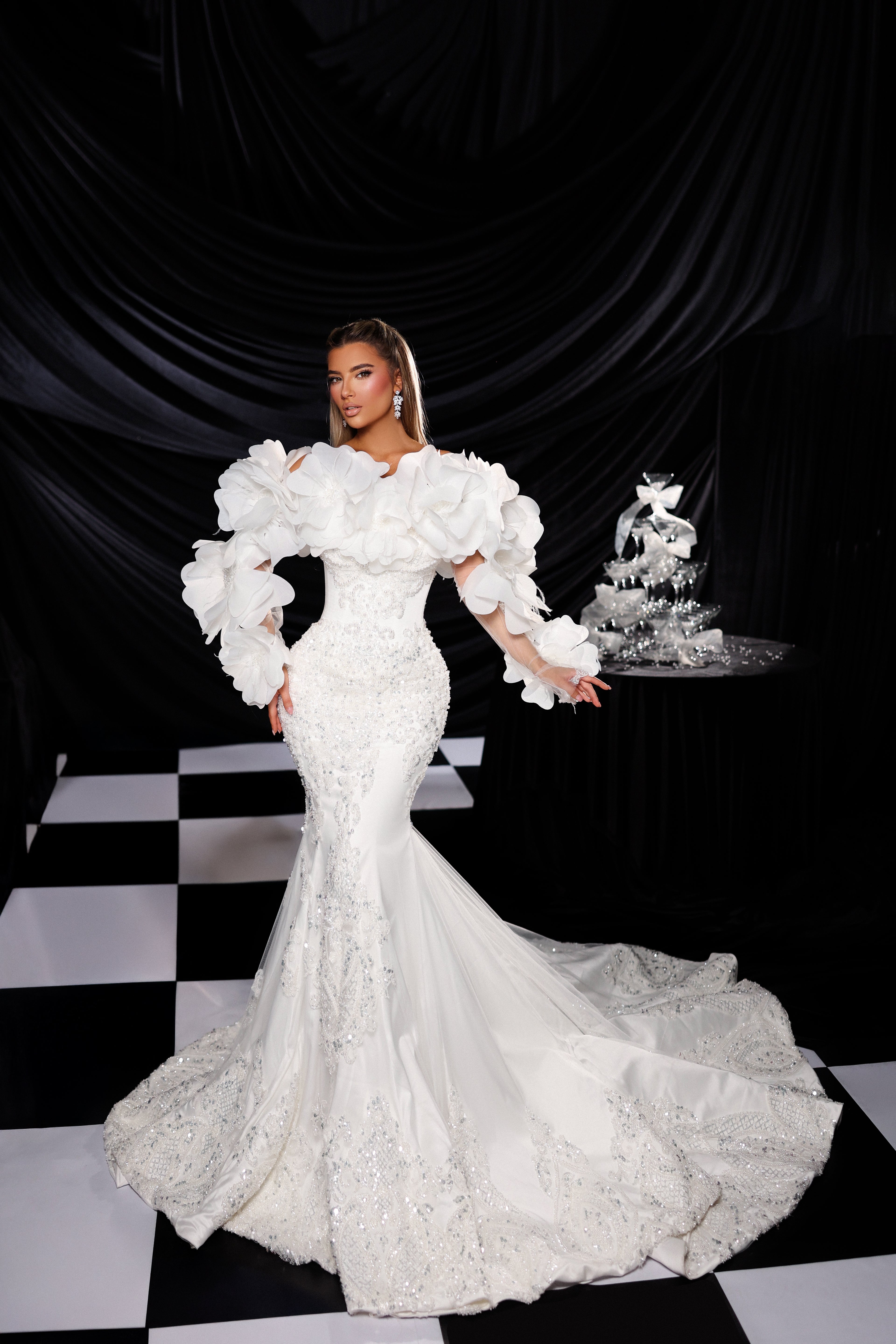 Floral Sleeve Mermaid Gown