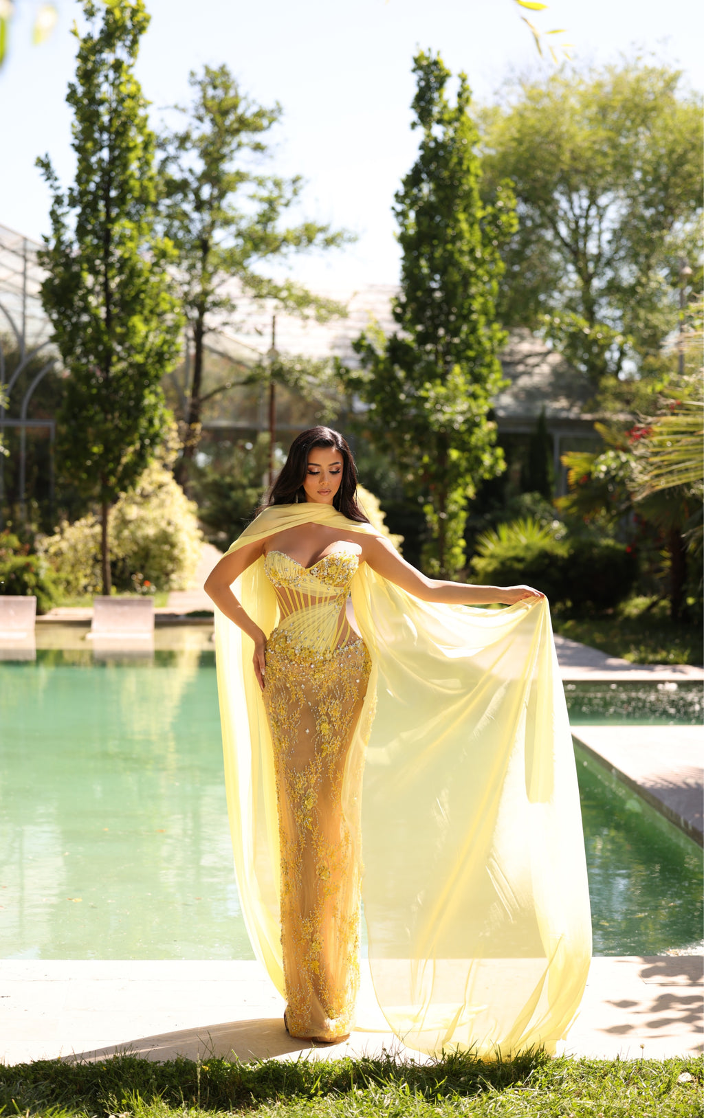 Medlina - Crystal Corset Cape Gown