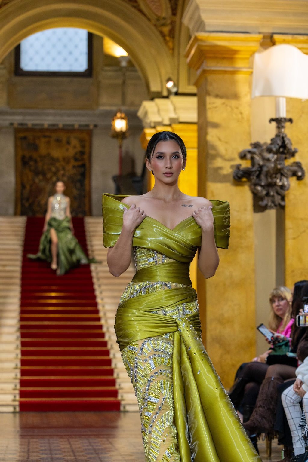 Emiliana - Off Shoulder Draped Beaded Gown