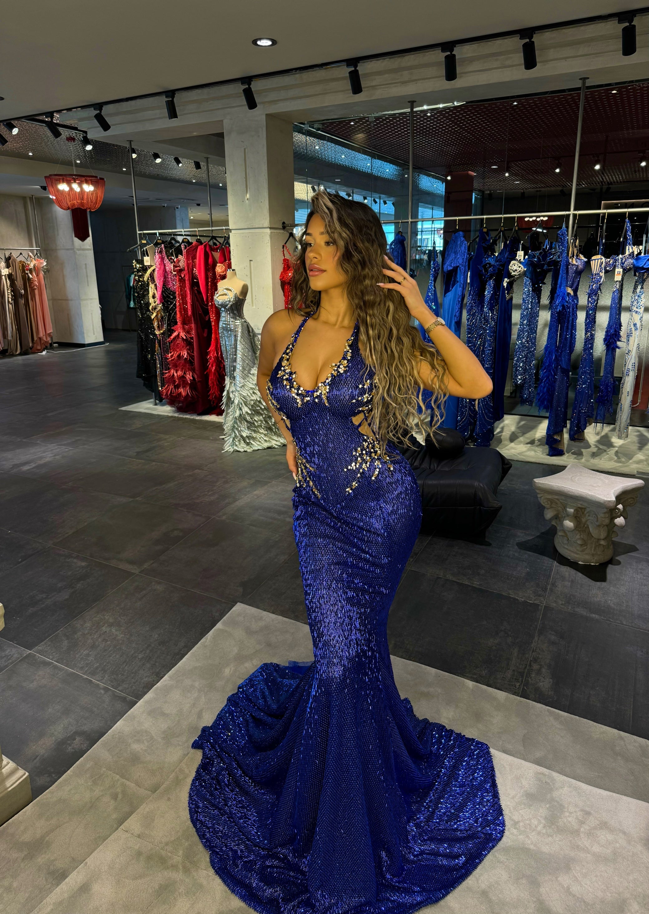 Sapphire Flame Sequin Gown