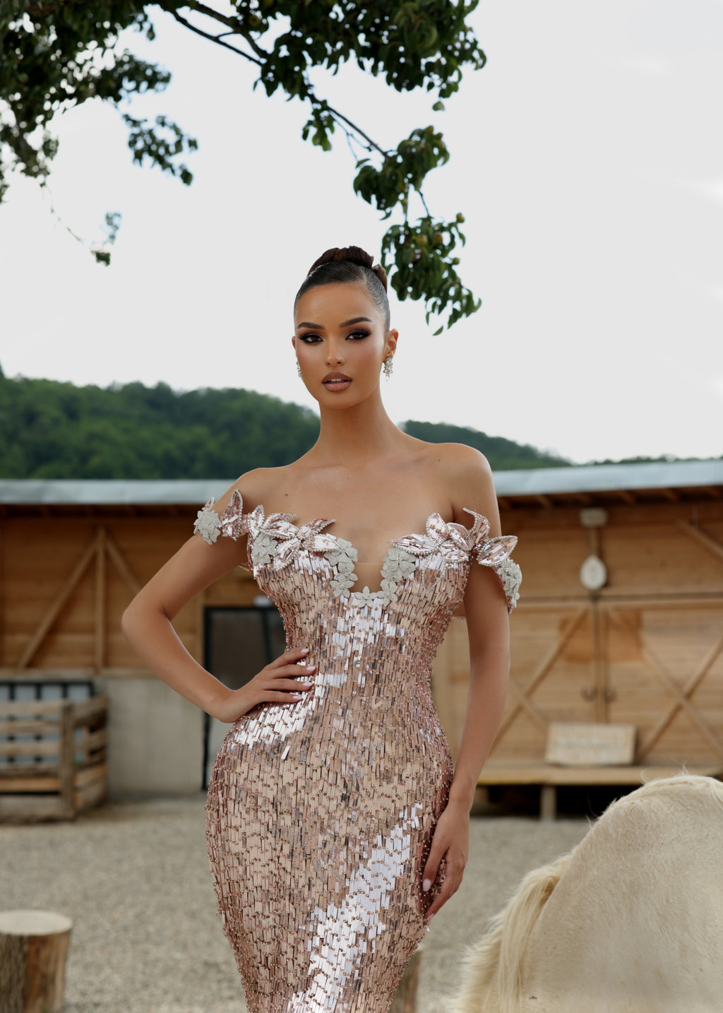 Maristela - Floral Sequin Gown