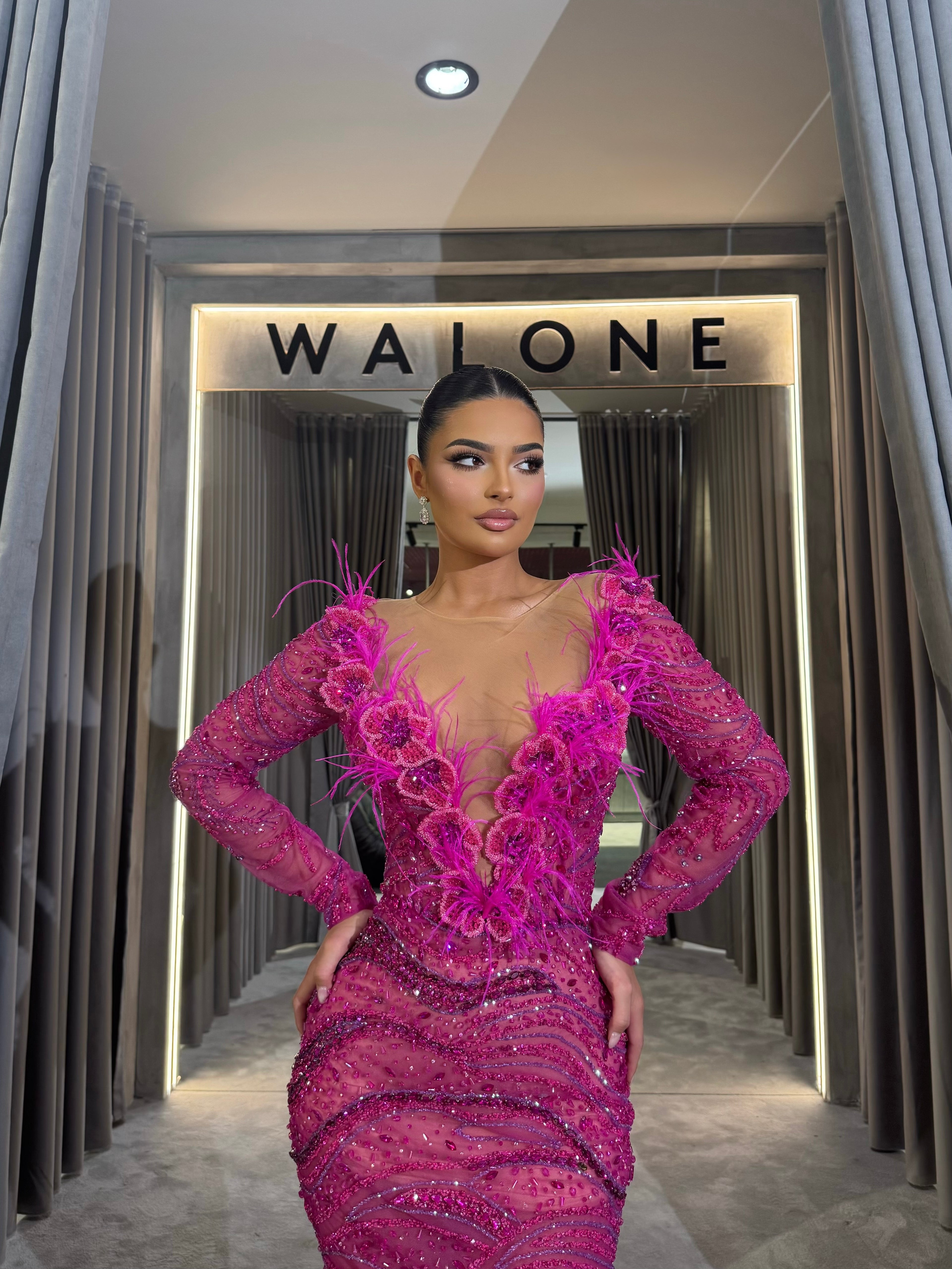 Fuchsia Rosé Feather Gown