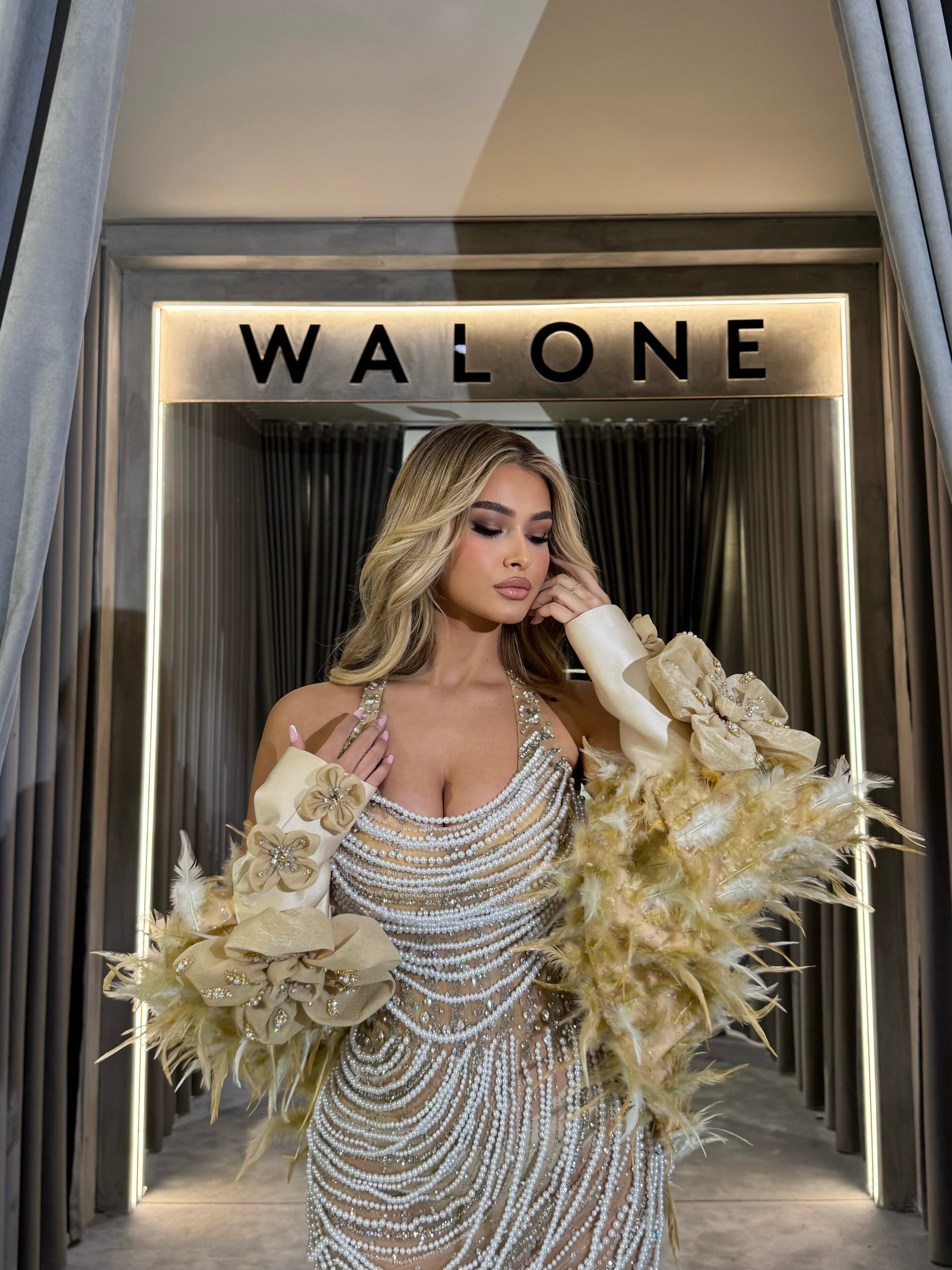 Golden Pearl Draped Gown S Golden Pearl Draped Gown S