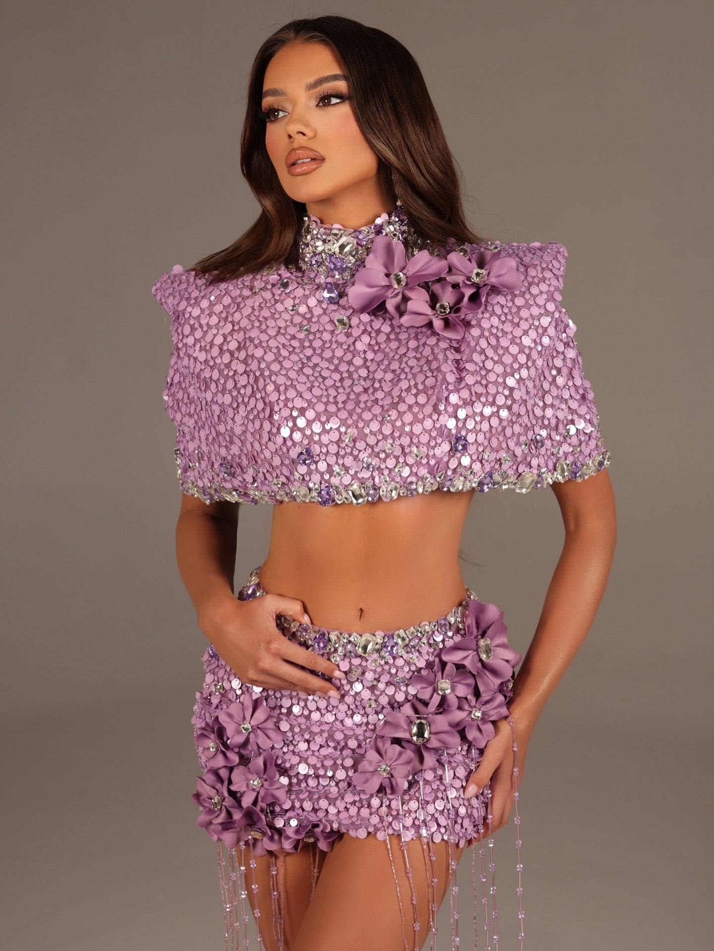 Melita - Sequin Crop Top Mini Skirt Set