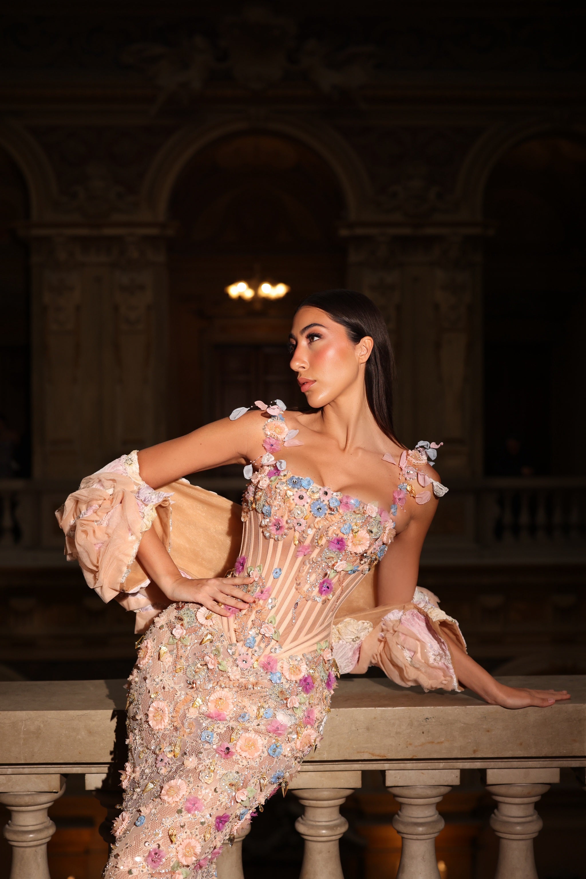Triana - Floral Embroidered Gown