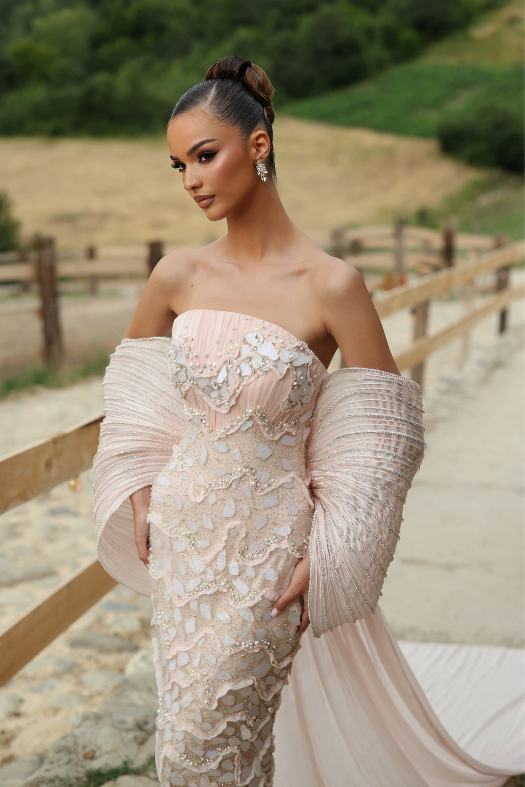 Lysiane - Pleated Sleeve Corset Gown