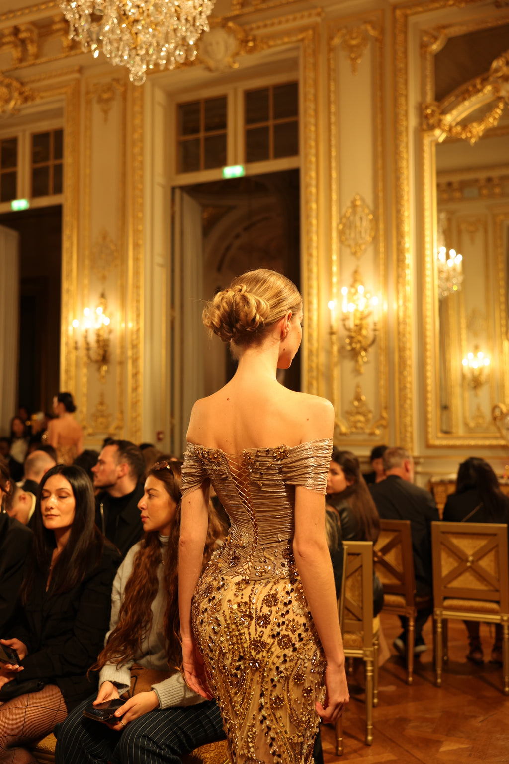 Marisse - Off Shoulder Crystal Pleated Dress