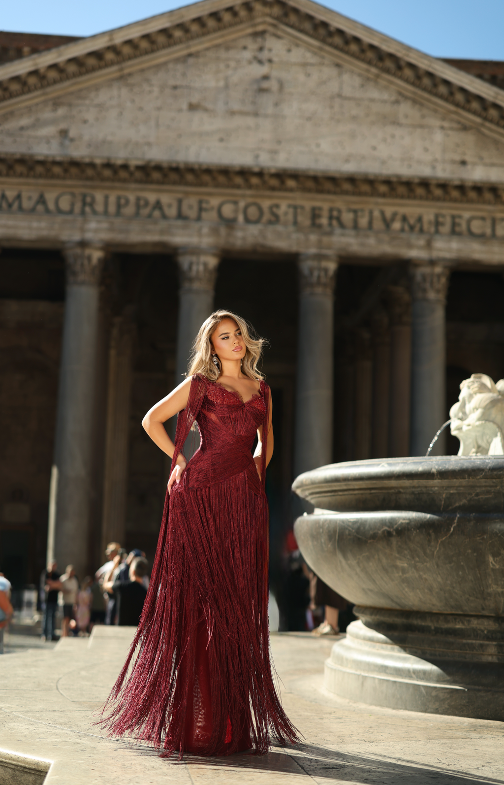 Mirela - Lace bust fringe gown