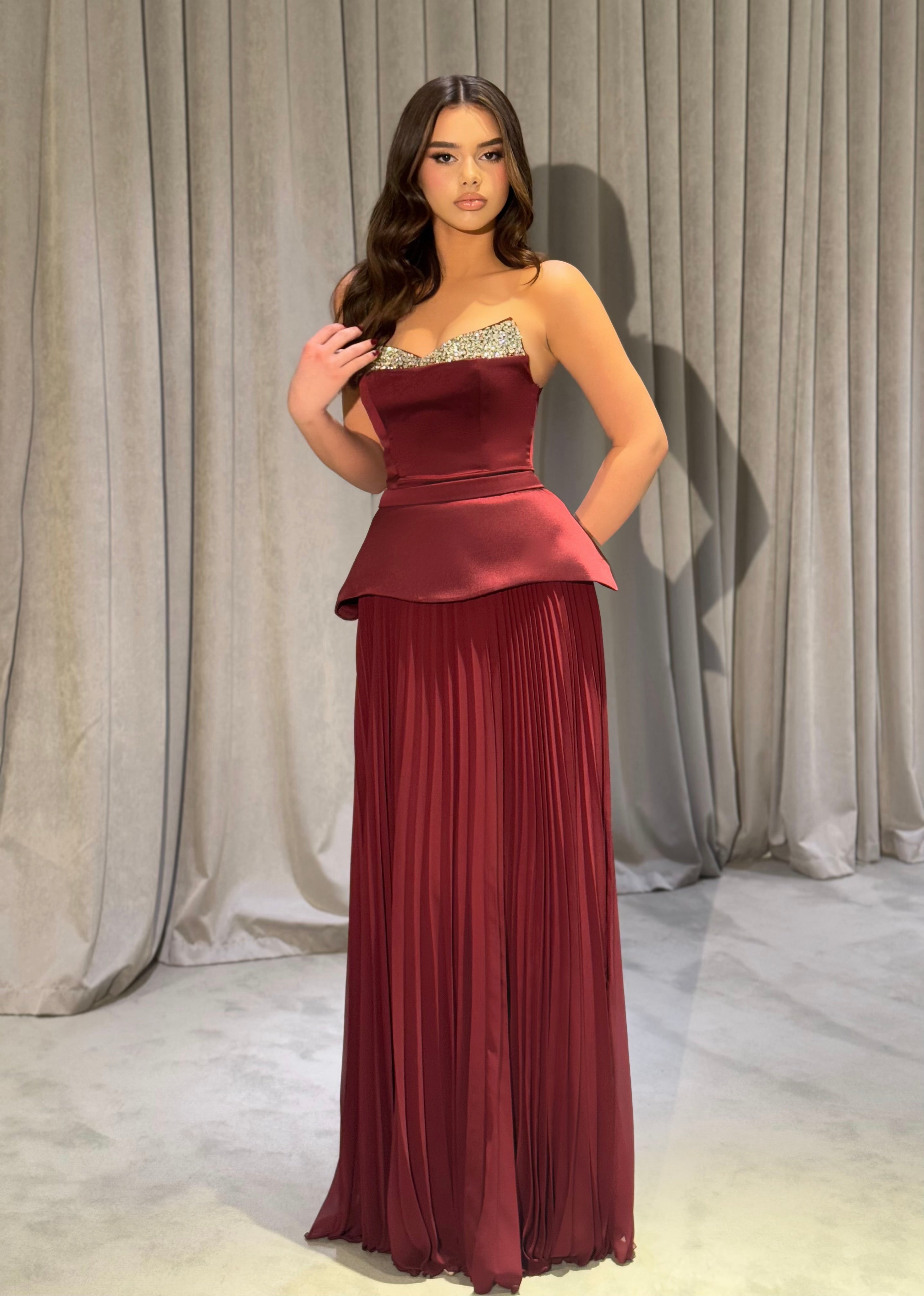 Kayla - Crystal Sweetheart Pleated Chiffon Gown