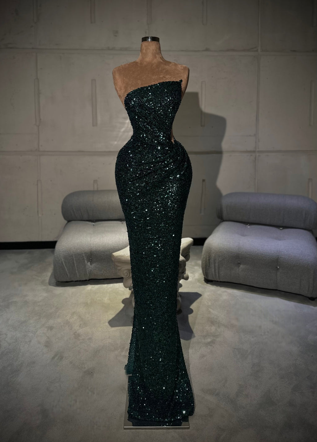 Jobelle – Green Sequin Strapless Gown