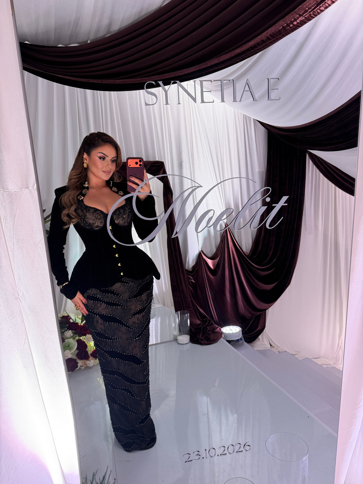 Dalenia - Lace Jacket Beaded Gown
