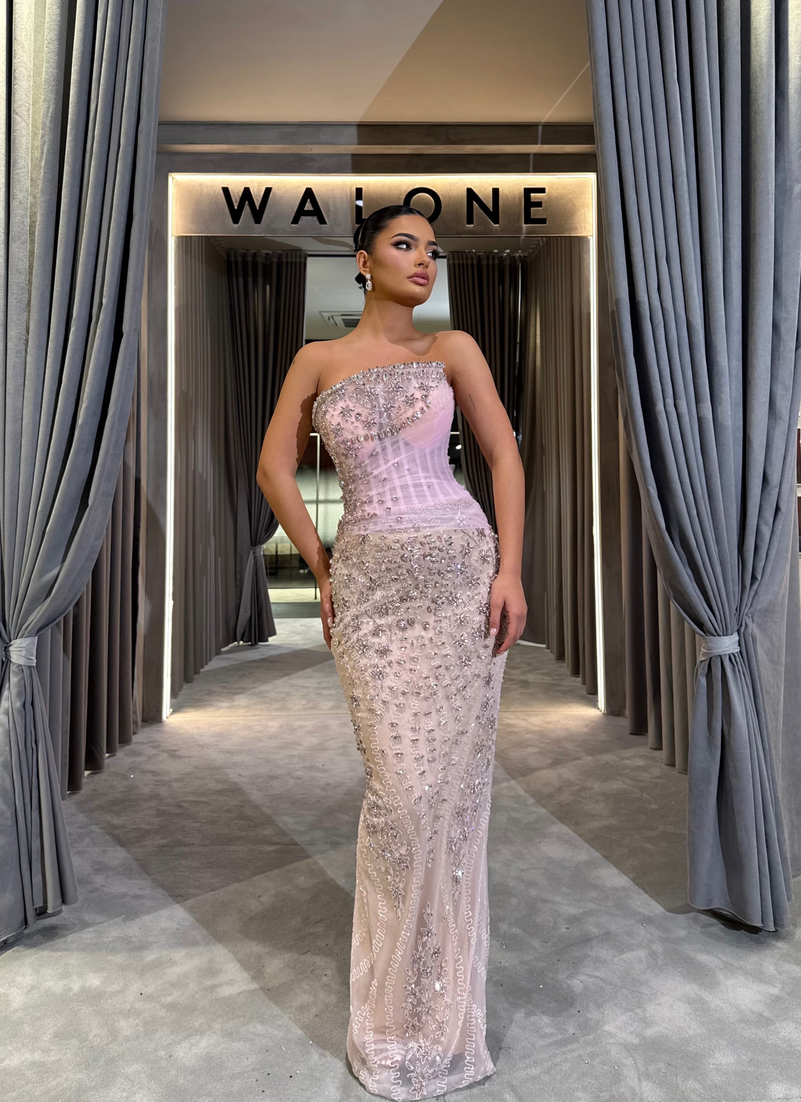 Strapless Pink Crystal embellished gown
