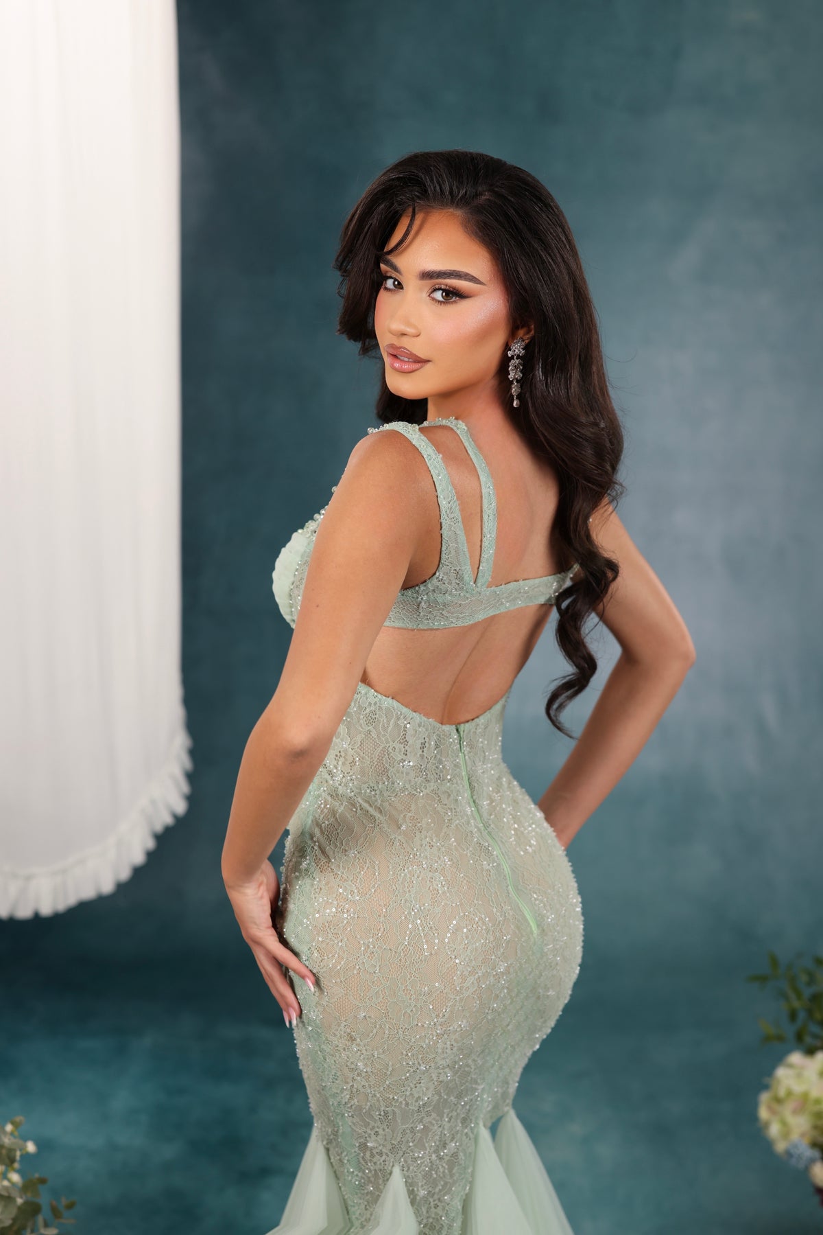 Mirona - Bow Detail Tulle Mermaid Gown
