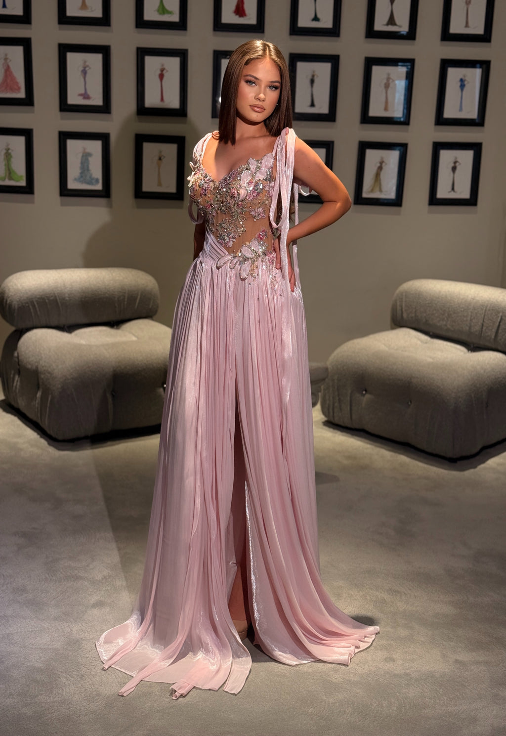 Adila - Floral Embellished Chiffon Gown