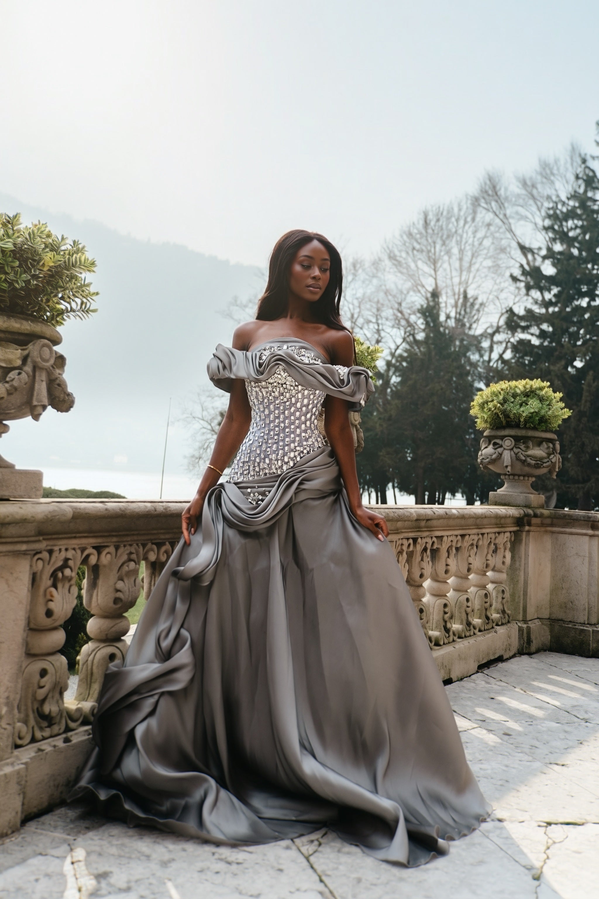 Eryanna - Draped Gown with Crystal Embellished Bodice