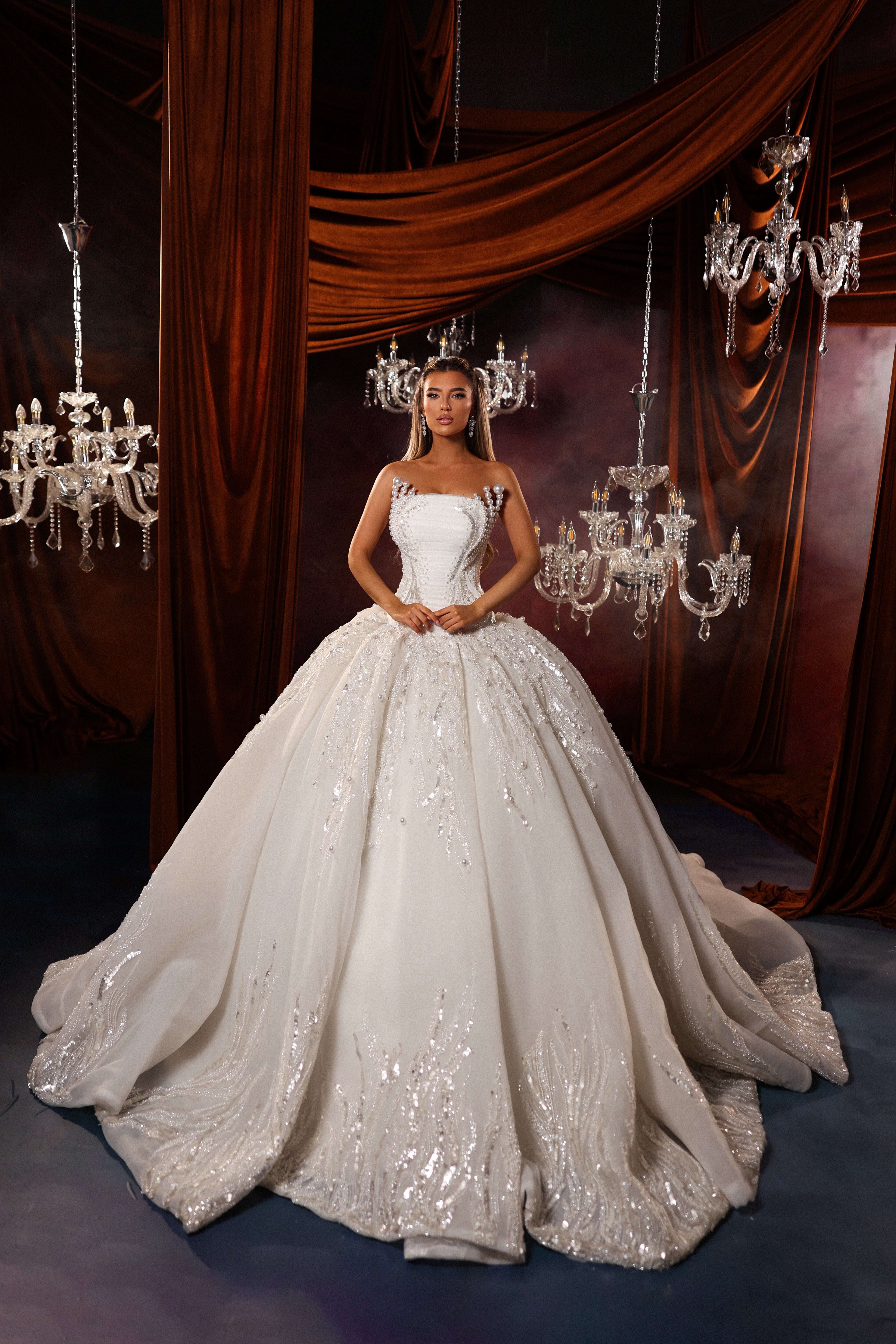 Corset Ball Gown with Sequin Embroidery