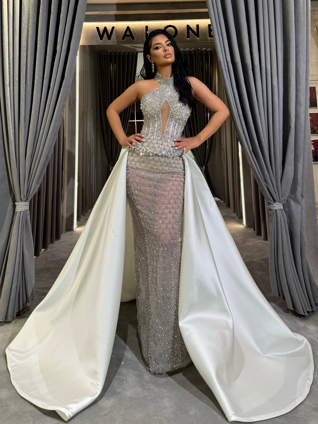 Silver Crystal Corset Dress with Overskirt