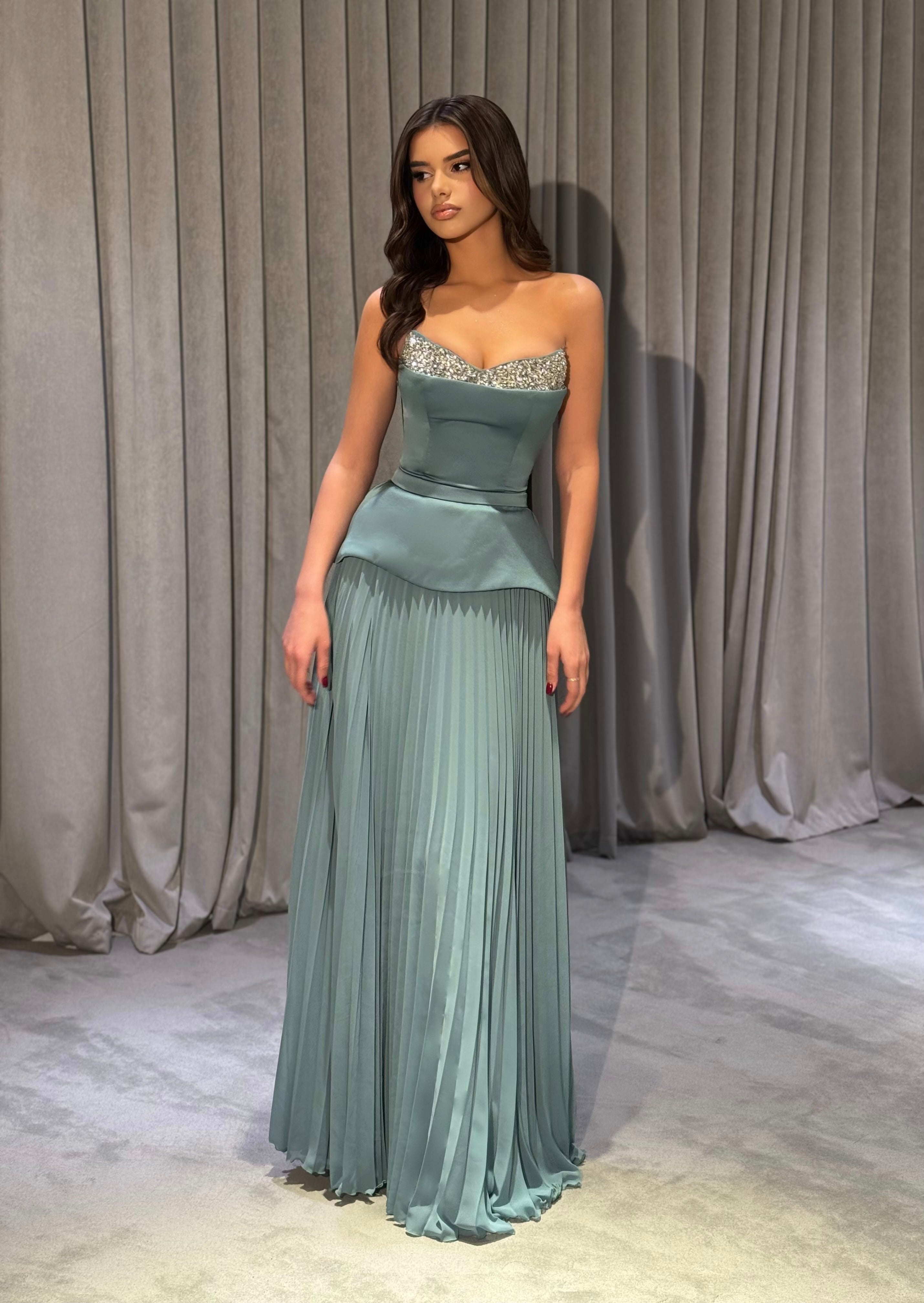 Kayla - Crystal Sweetheart Pleated Chiffon Gown