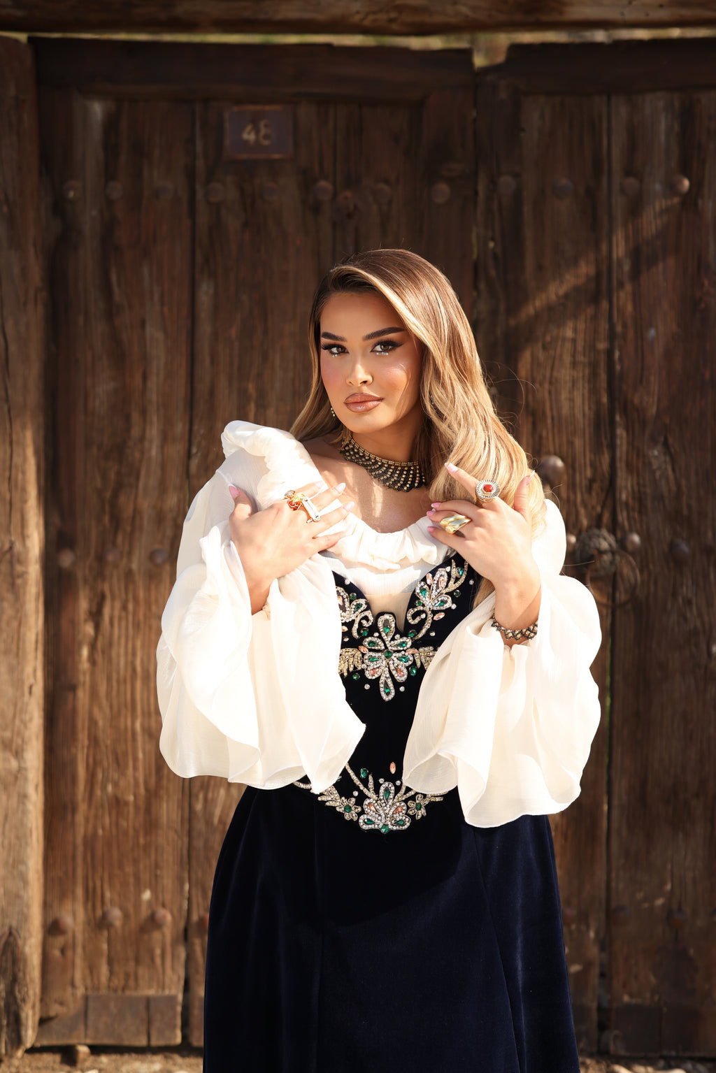 Donika - Velvet Gown with Crystal Waist Embroidery