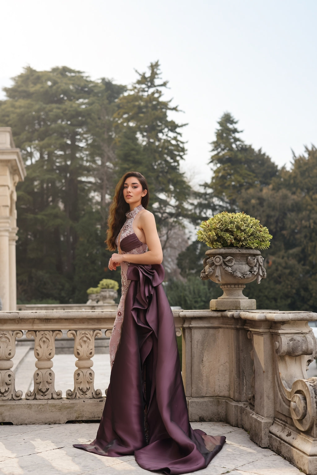 Enola - Crystal Floral Halter Gown